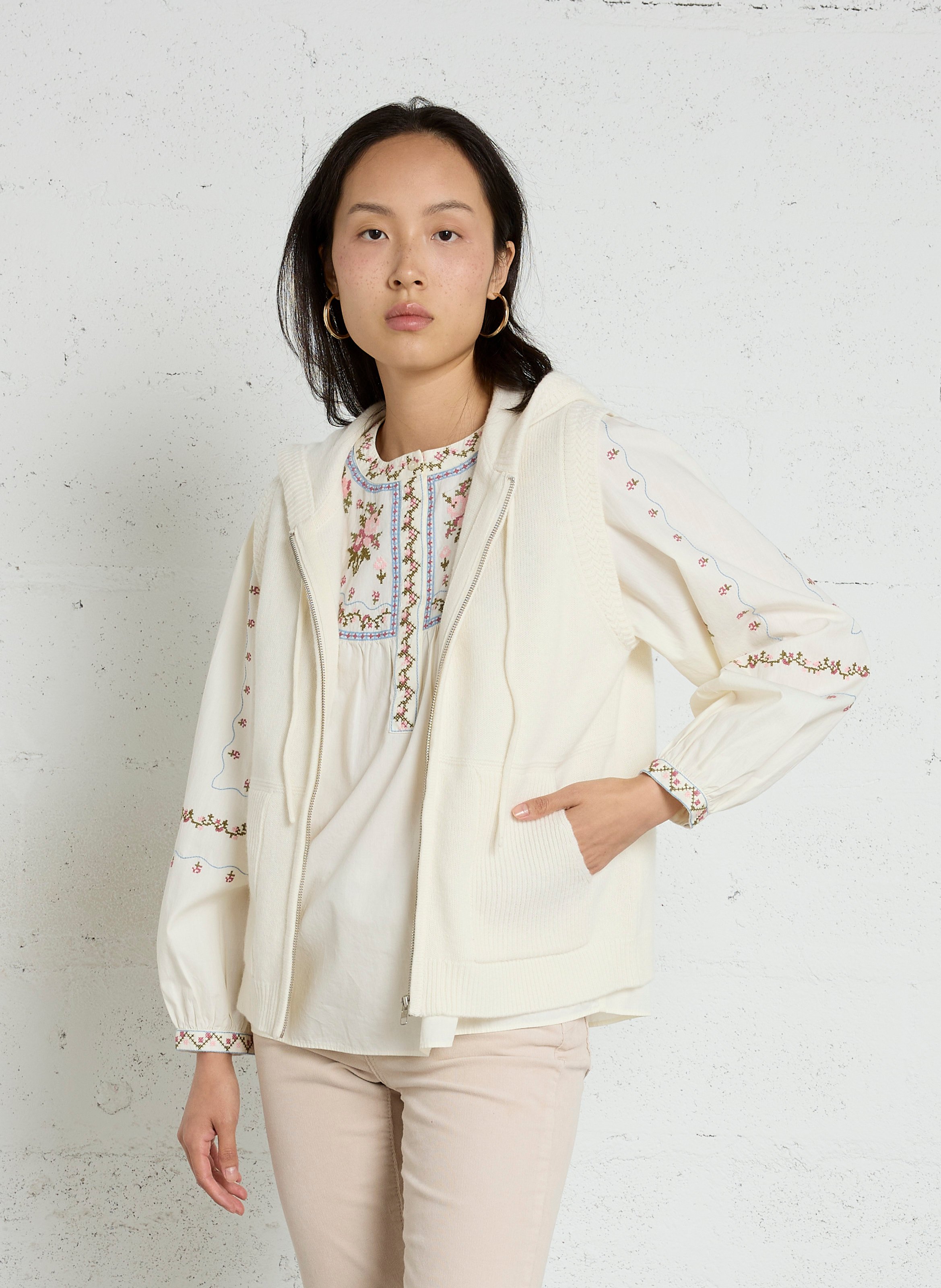 Sleeveless hooded wool cardigan SUD EXPRESS White