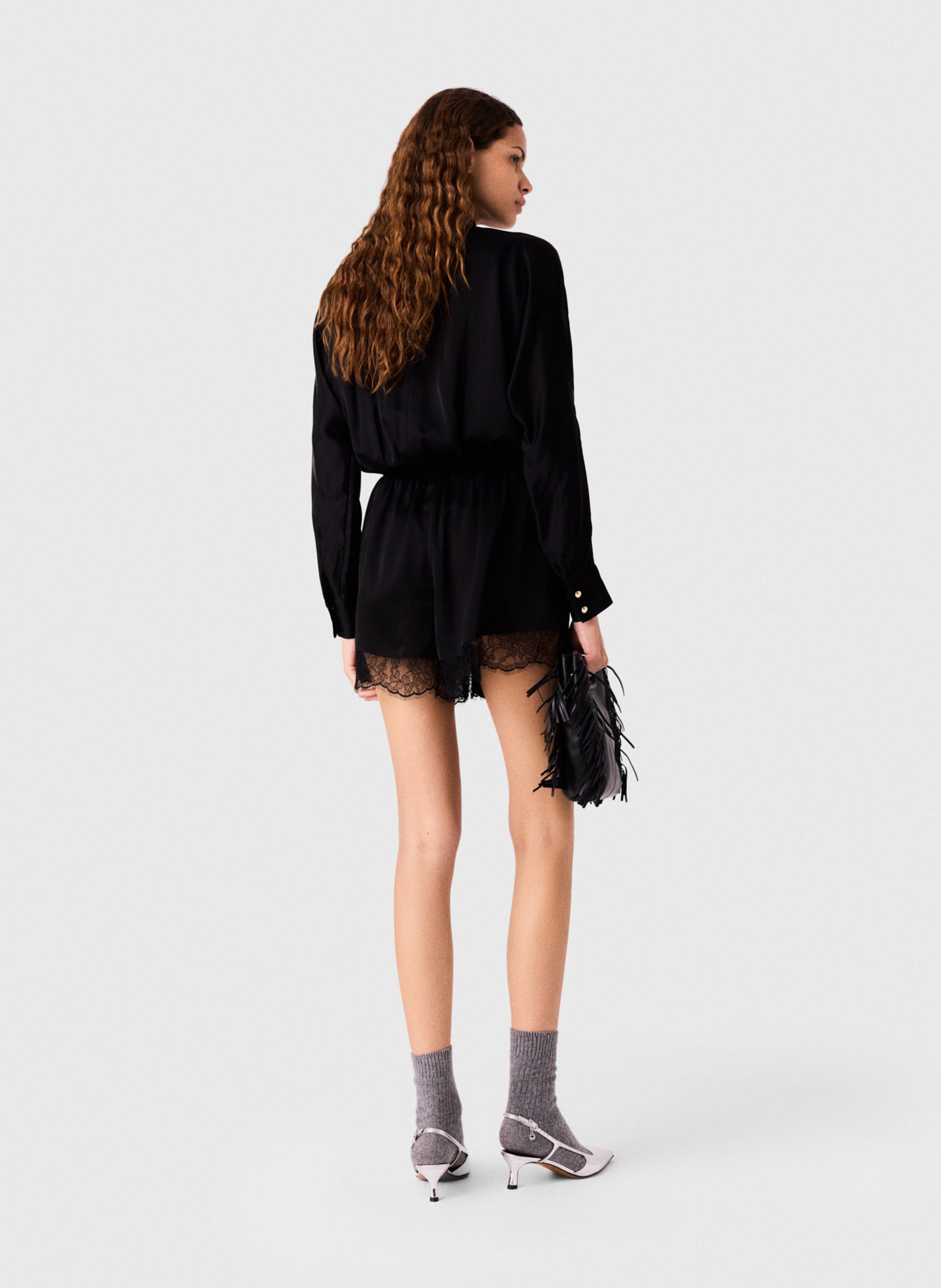 Soepel kort jumpsuit met lavallièrekraag MAJE Zwart