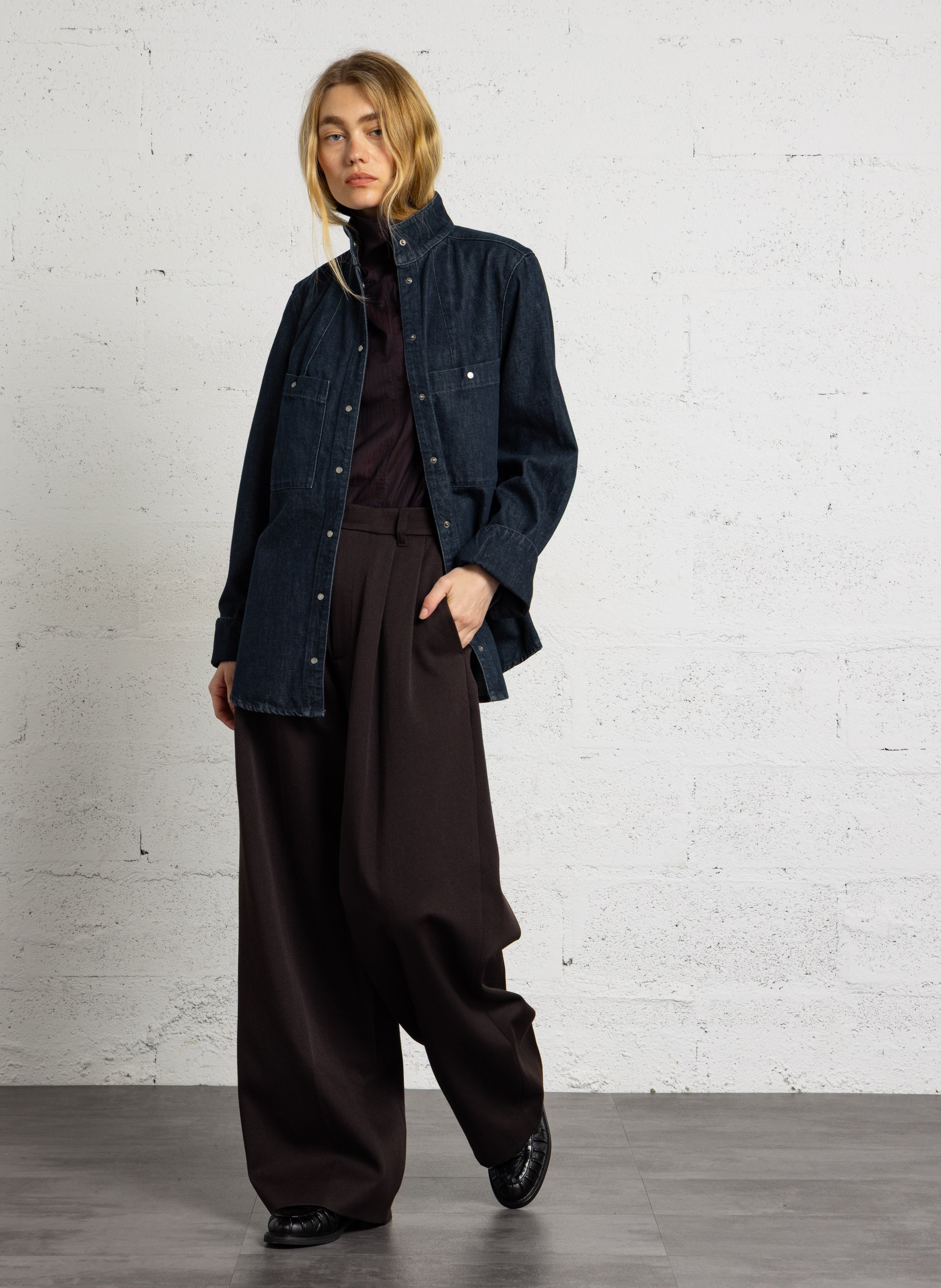 Straight-fit shirt in recycled cotton blend denim SOEUR Blue
