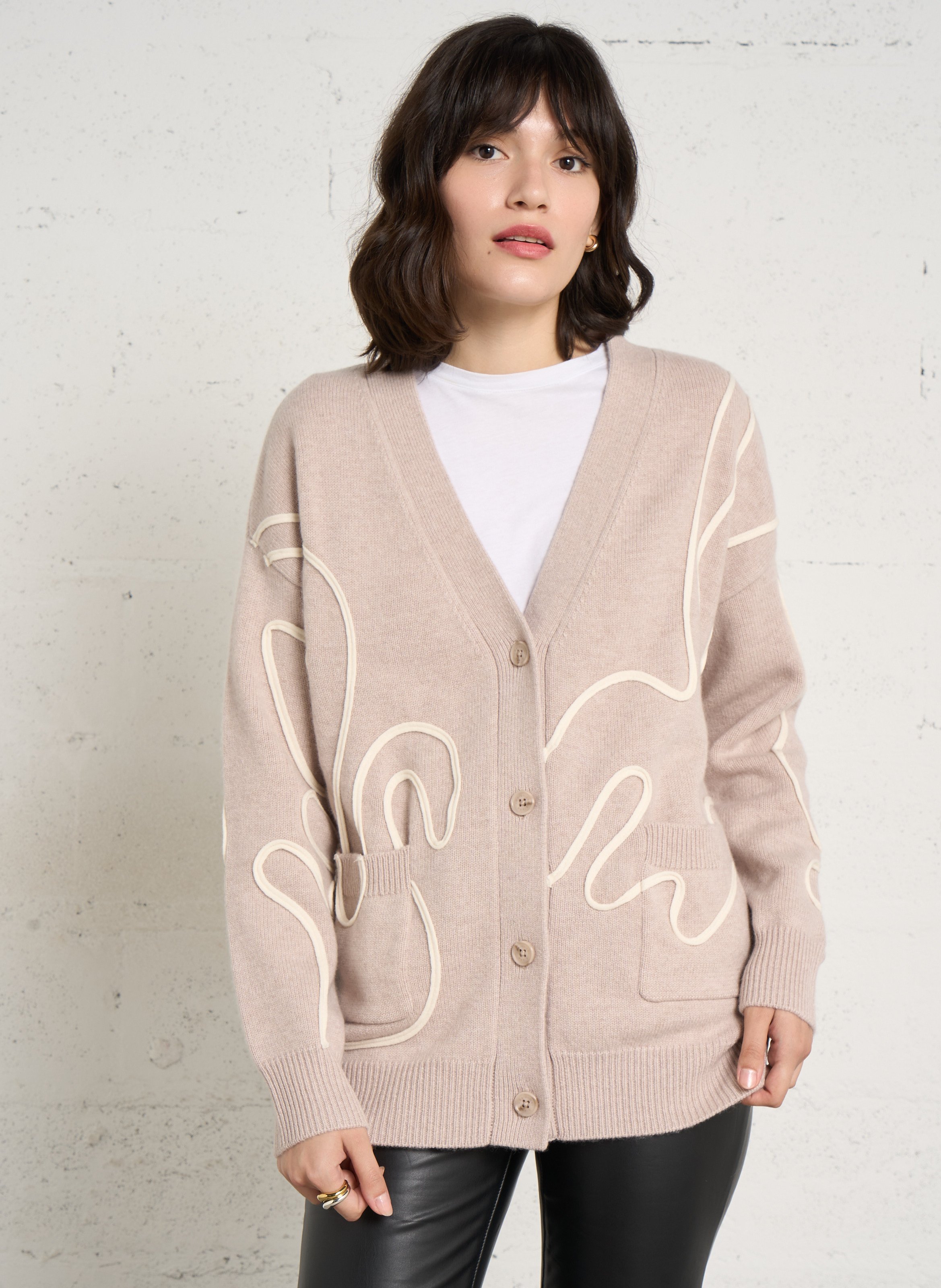 V-neck wool cardigan BERENICE Beige
