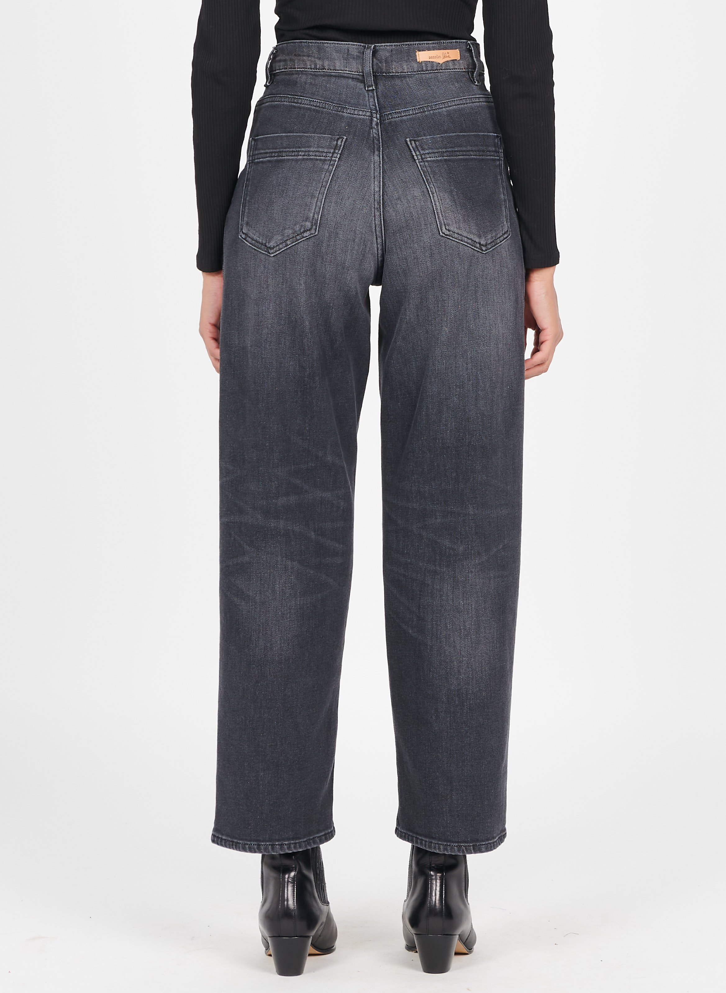 High-rise flared cotton jeans SESSUN Black