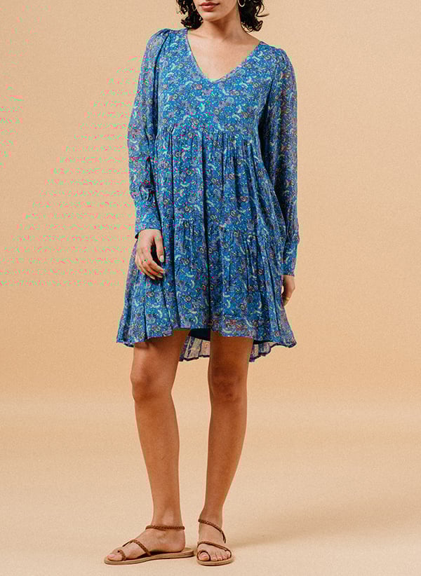Short printed round-neck dress GRACE ET MILA Blue