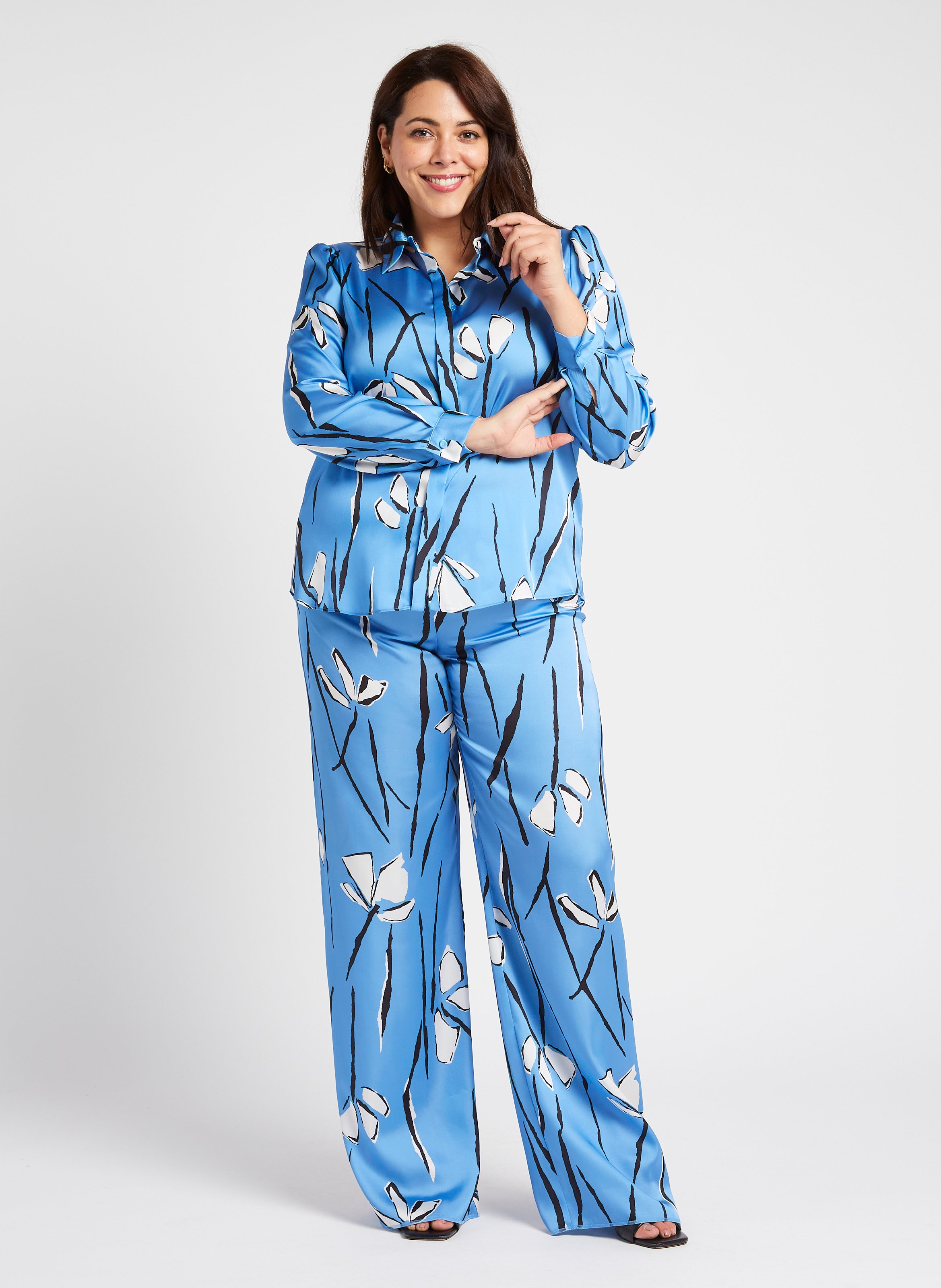 Pantalon large à imprimé satiné PERSONA by Marina Rinaldi Bleu