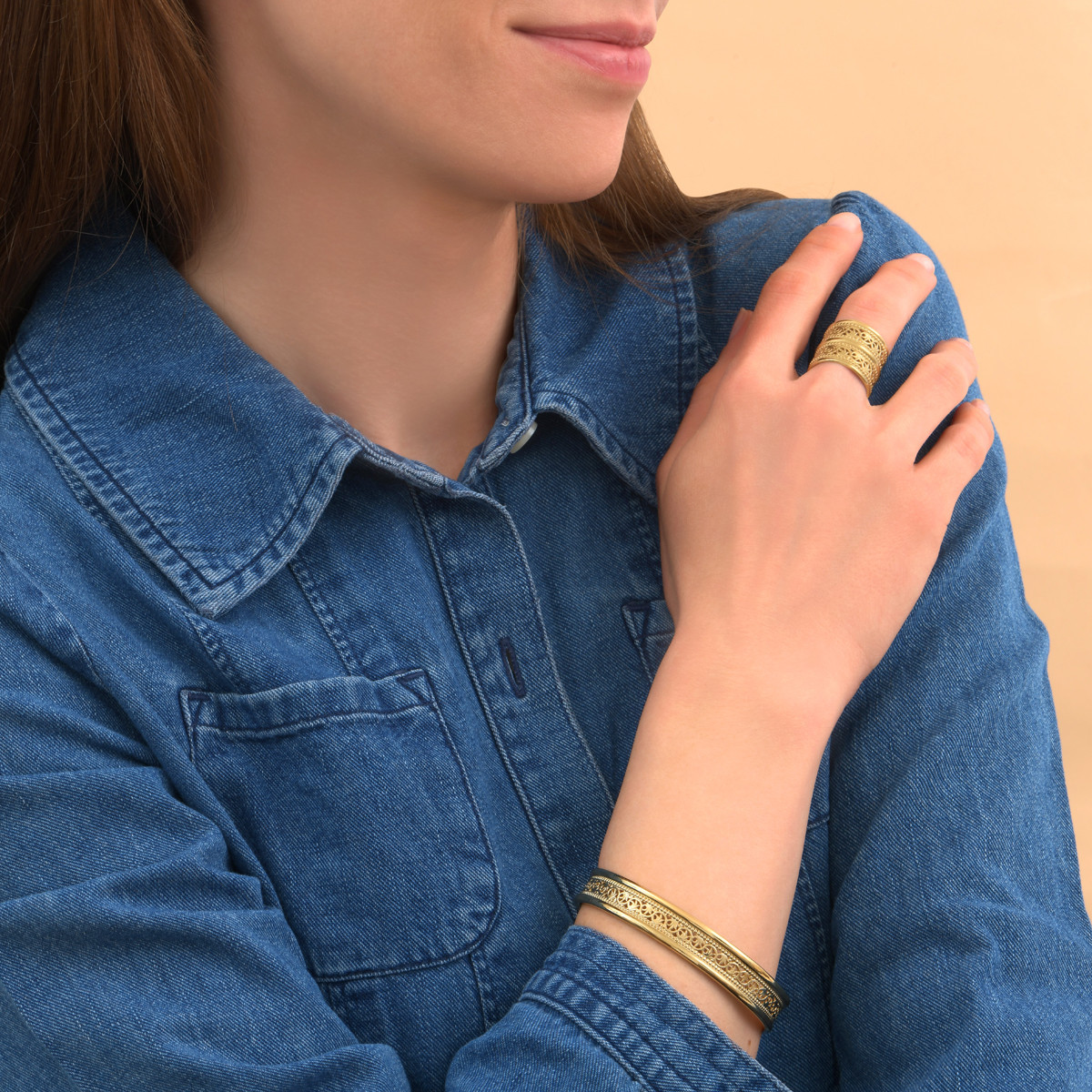 Bracelet jonc ajustable élégant métal doré à l'or fin SATELLITE PARIS Doré