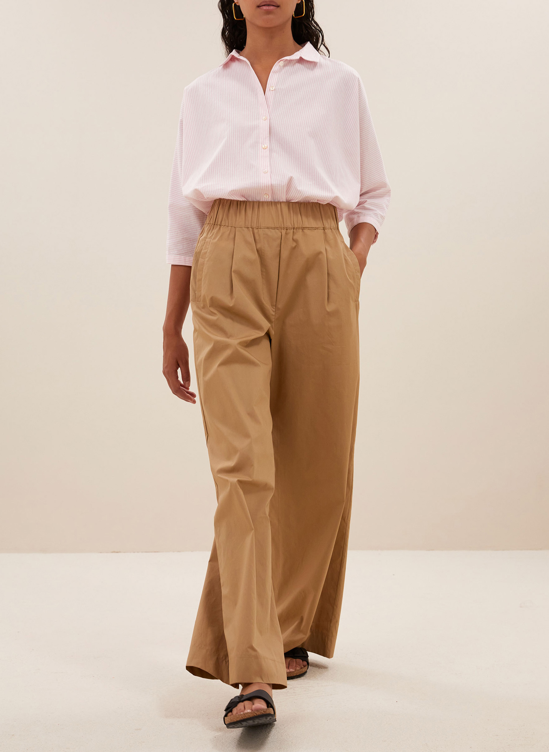 Wide elasticated cotton trousers BY BAR Brown