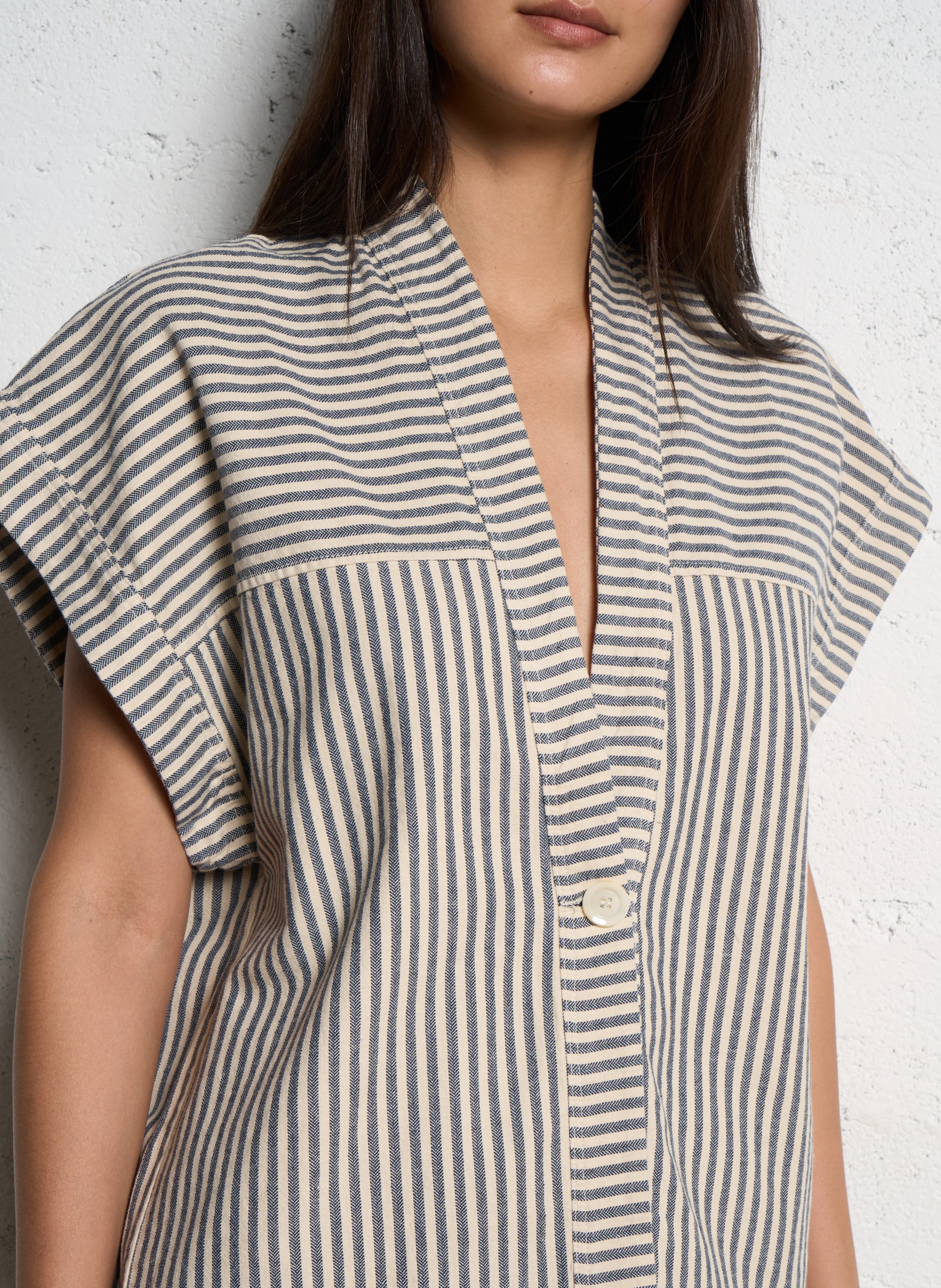 Veste oversize en coton mélangé rayé TINSELS Blanc