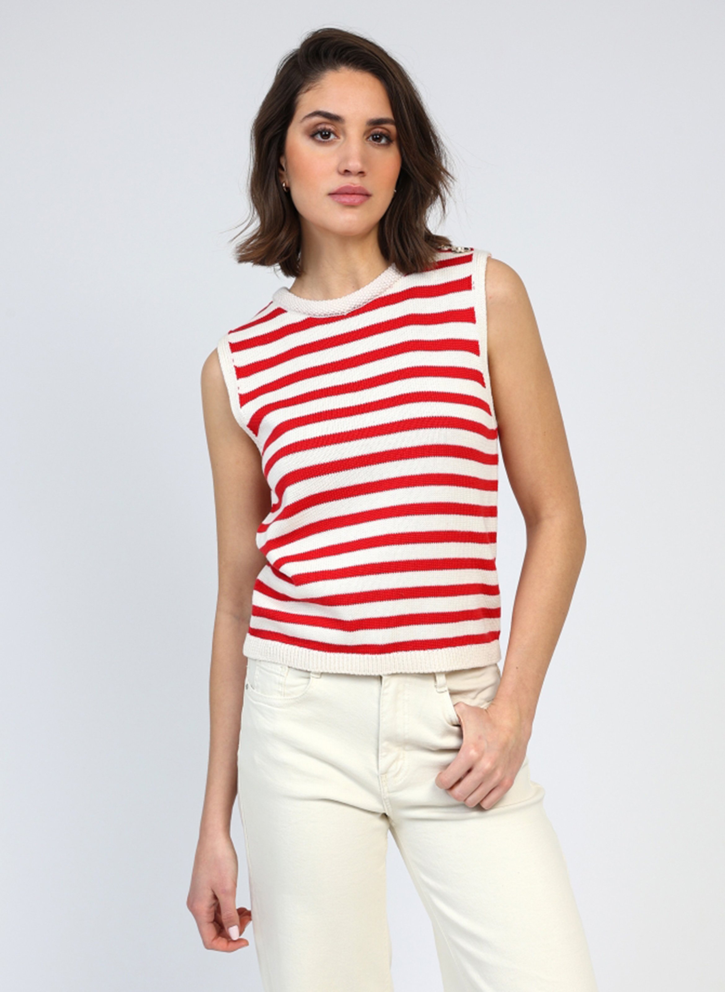 Striped straight tank top AN'GE Red