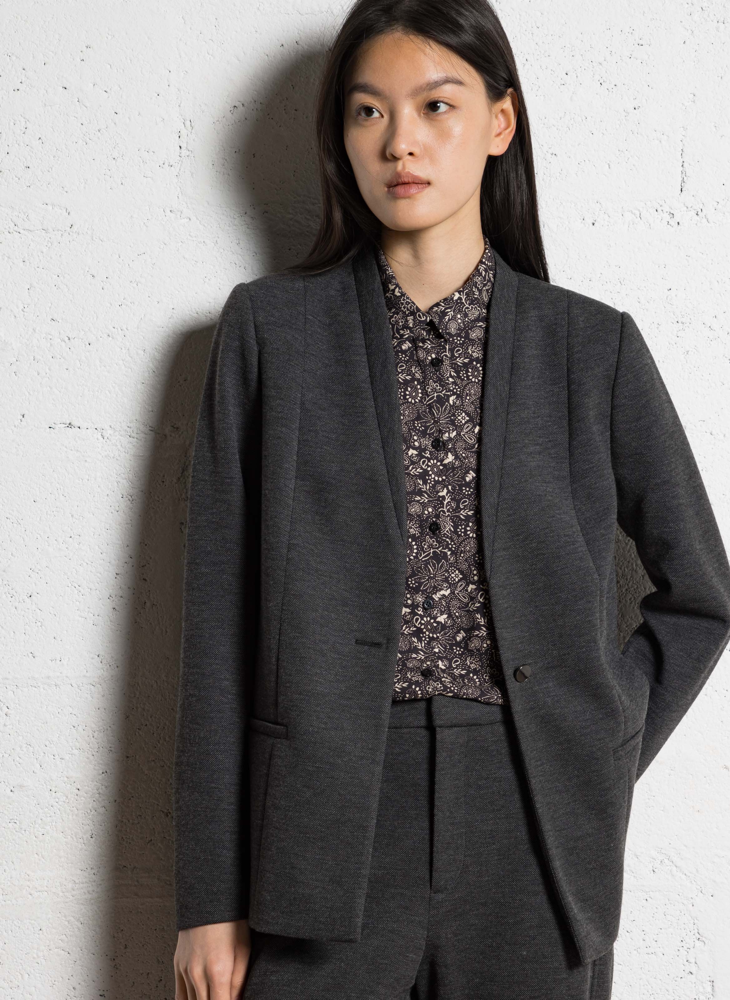 Tailored jacket in mottled knit I CODE Grey