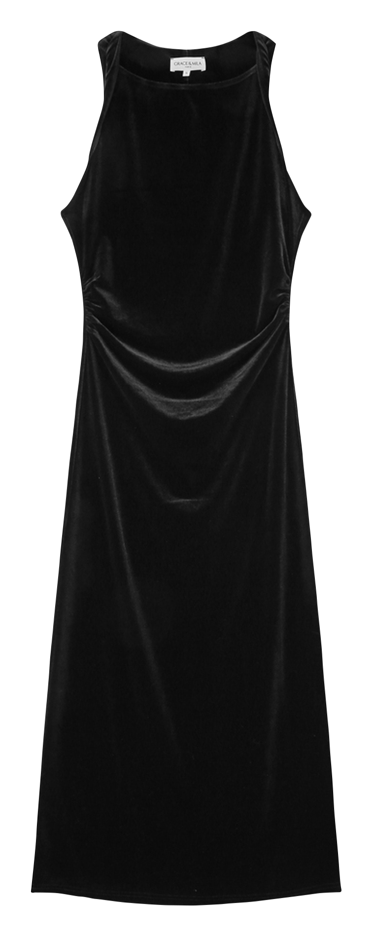 Sleeveless draped velvet dress GRACE ET MILA Black