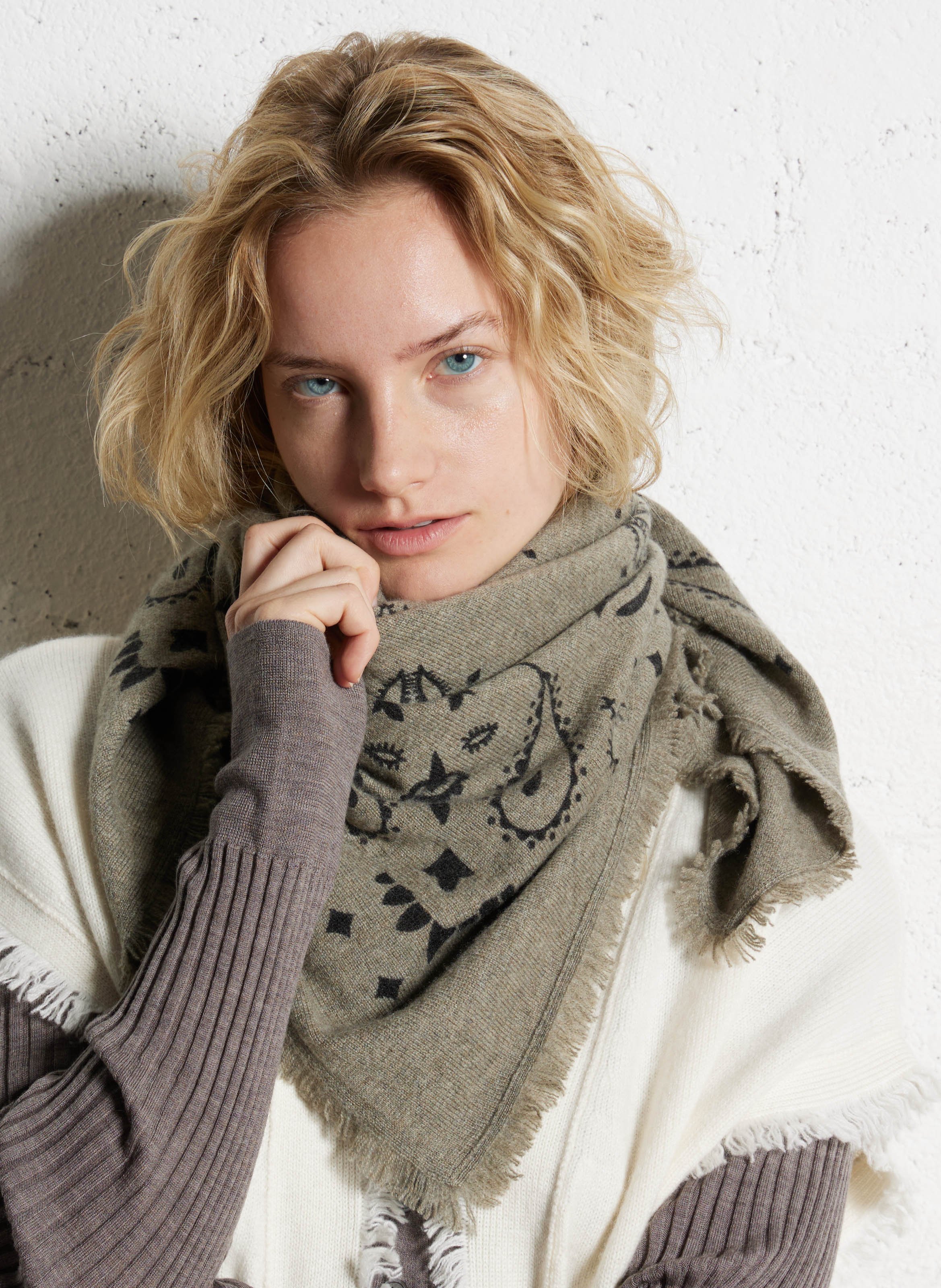 Echarpe en cachemire à imprimé KUJTEN Kaki