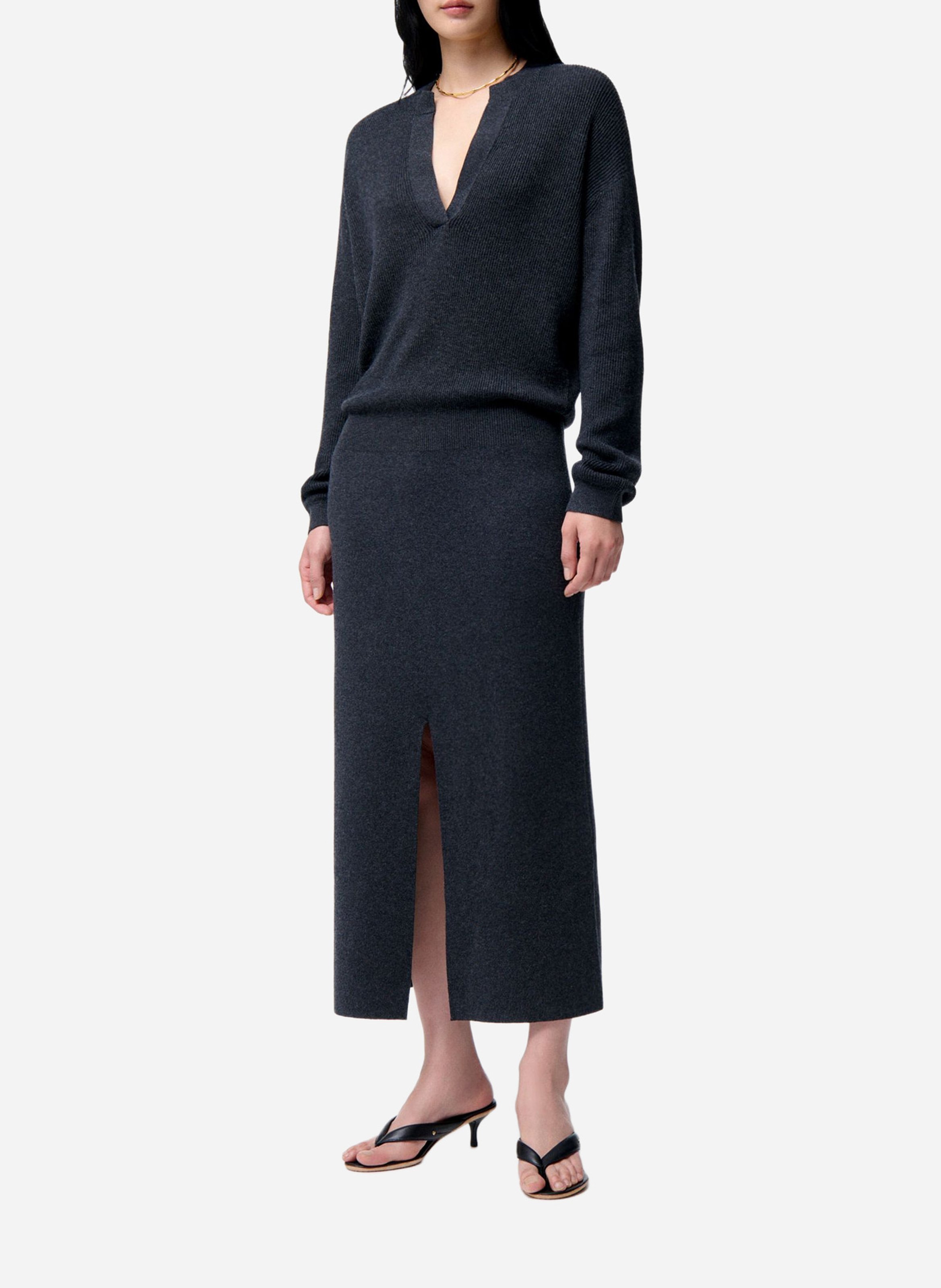 Midi jurk met Tunesische kraag van gemengde wol VANESSA BRUNO Grijs