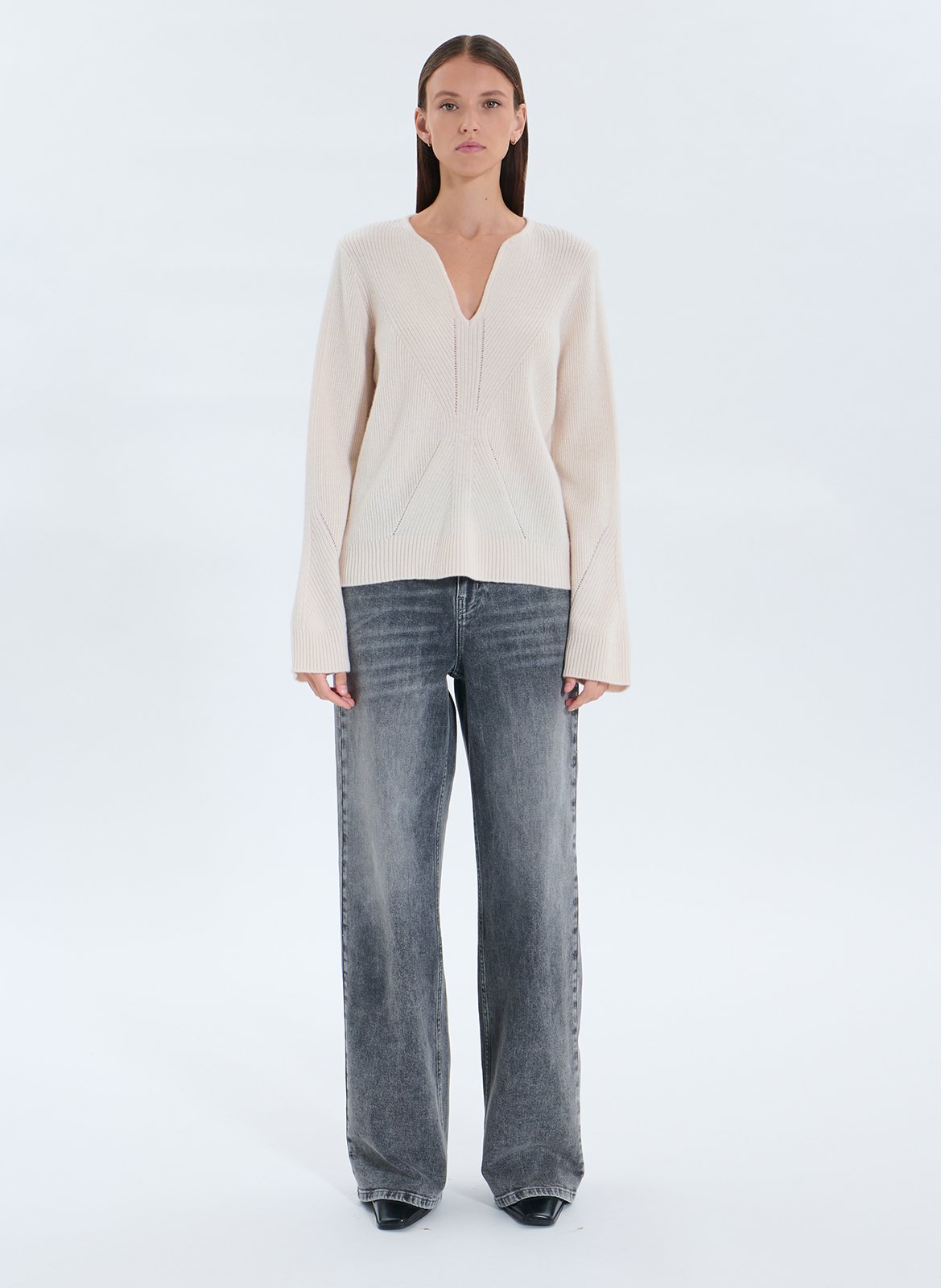 Pull col V en laine ZAPA Blanc