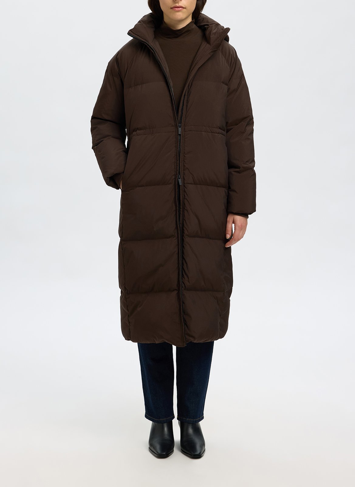 Doudoune droite en fibres recyclées mélangées SELECTED Marron