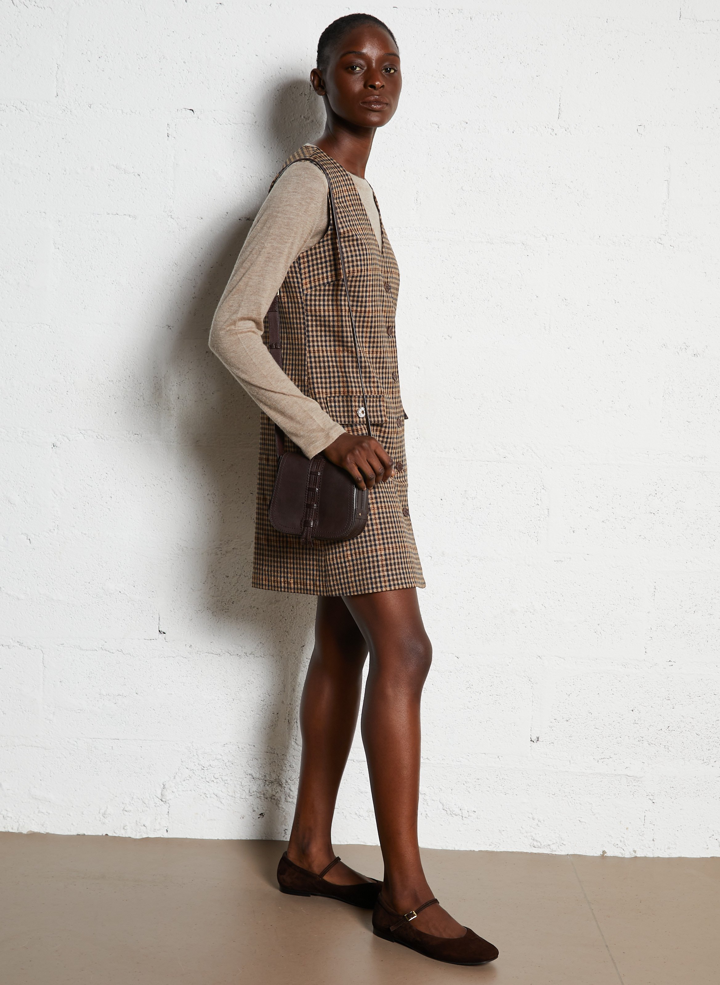 Sac bandoulière en cuir MAISON 123 Marron