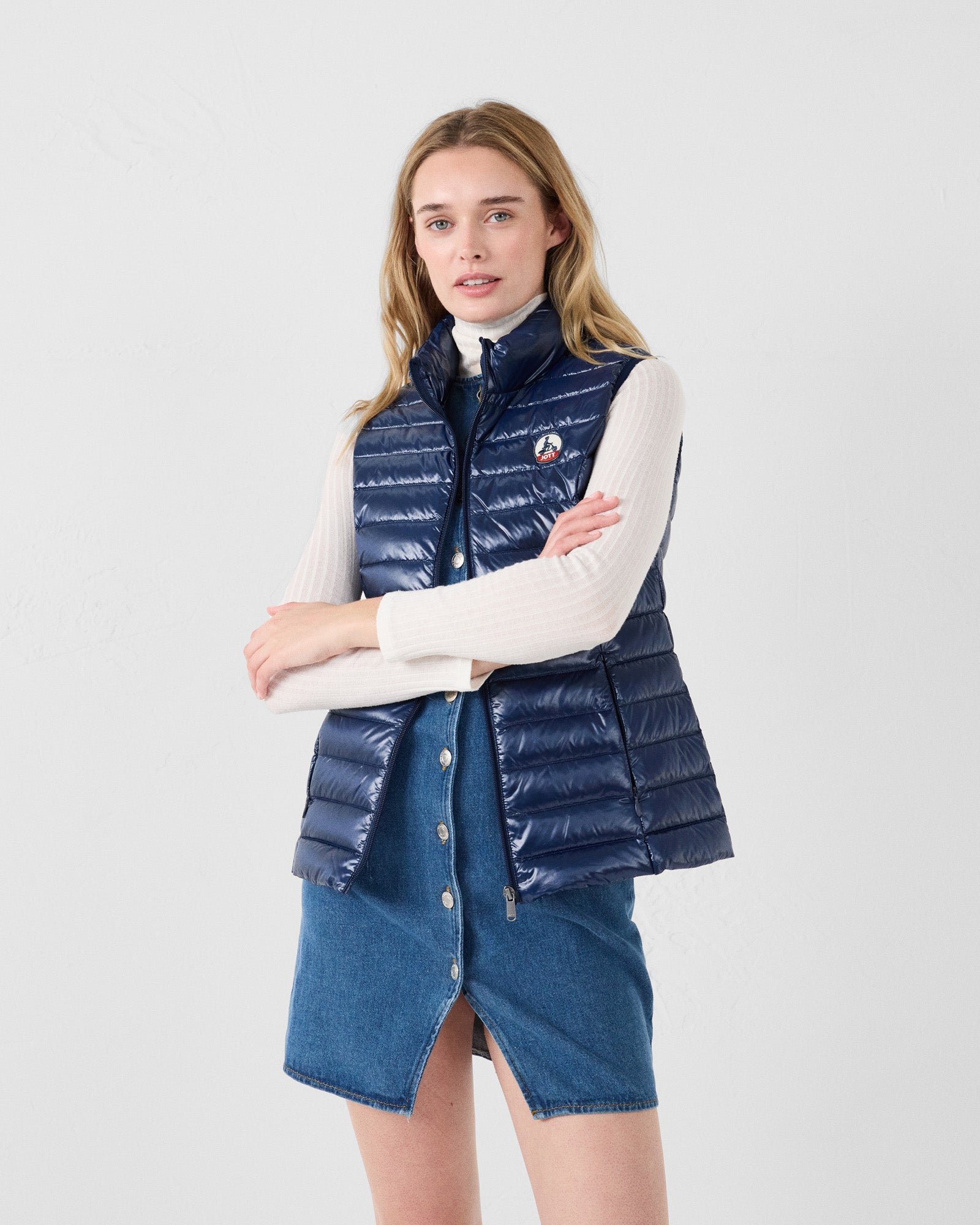 Seda Shiny Sleeveless Lightweight Puffer Coat JOTT Blue