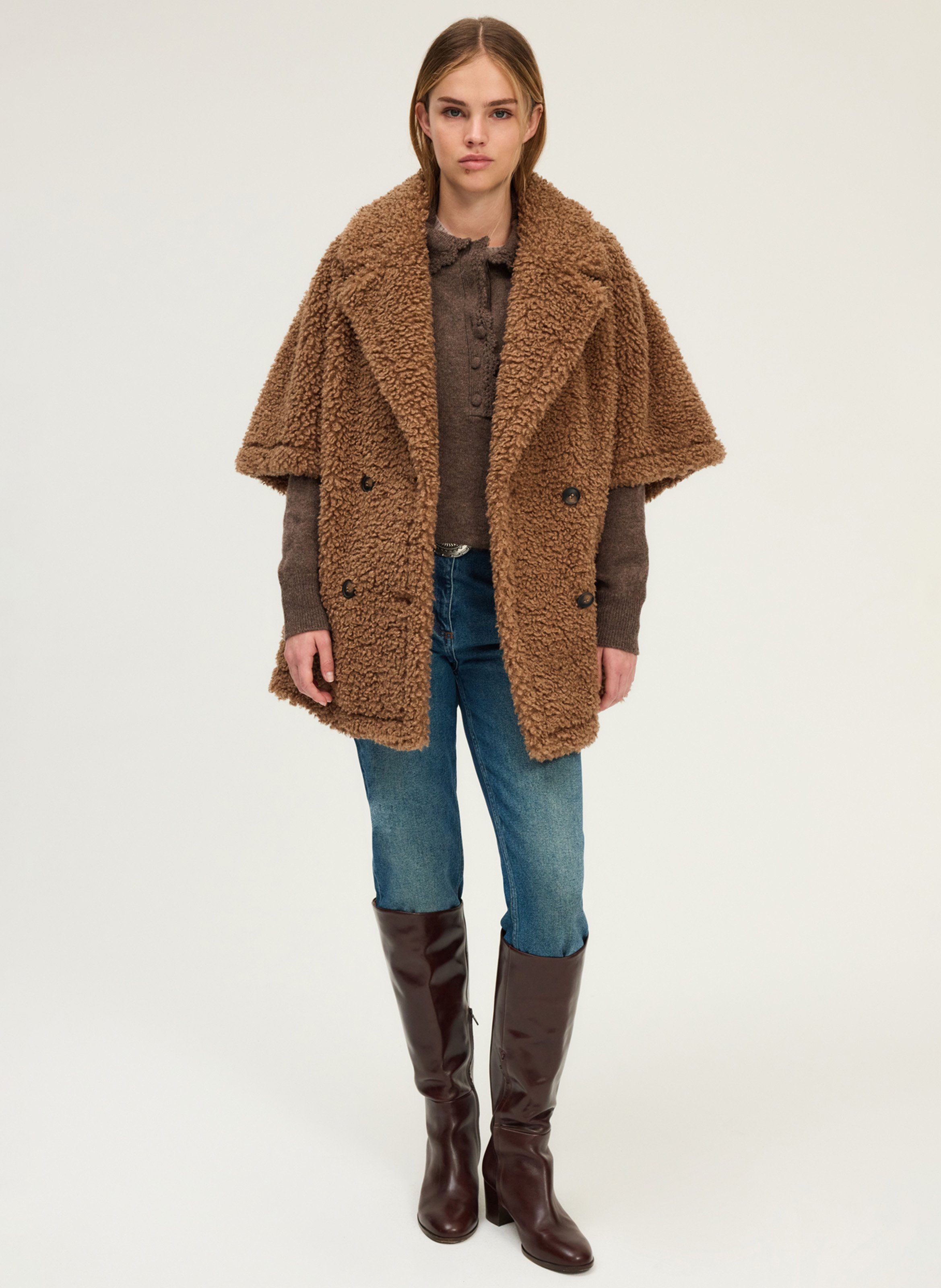 Faux fur coat with tailored collar PABLO Brown