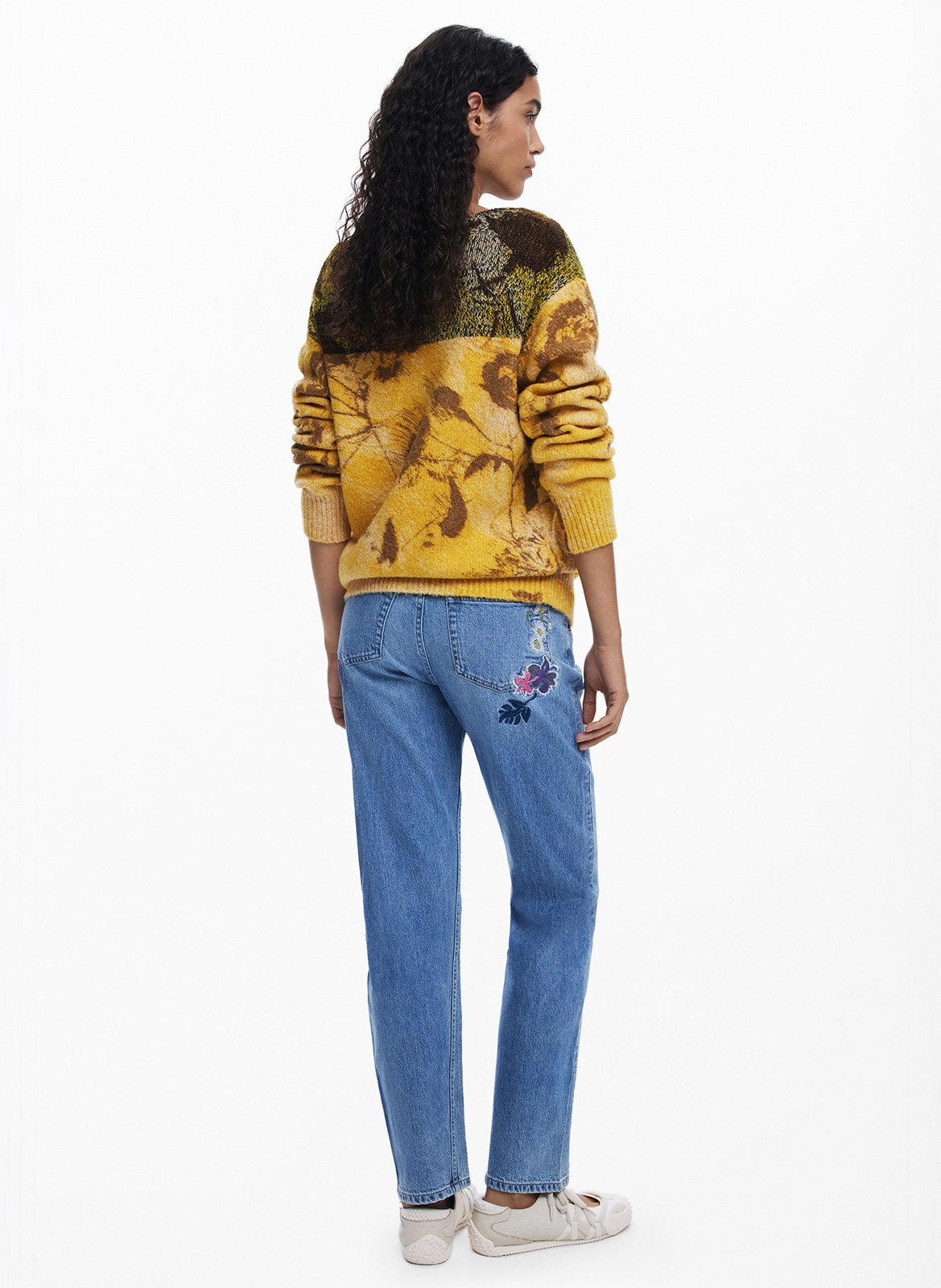 Jean droit uni à broderie DESIGUAL Bleu