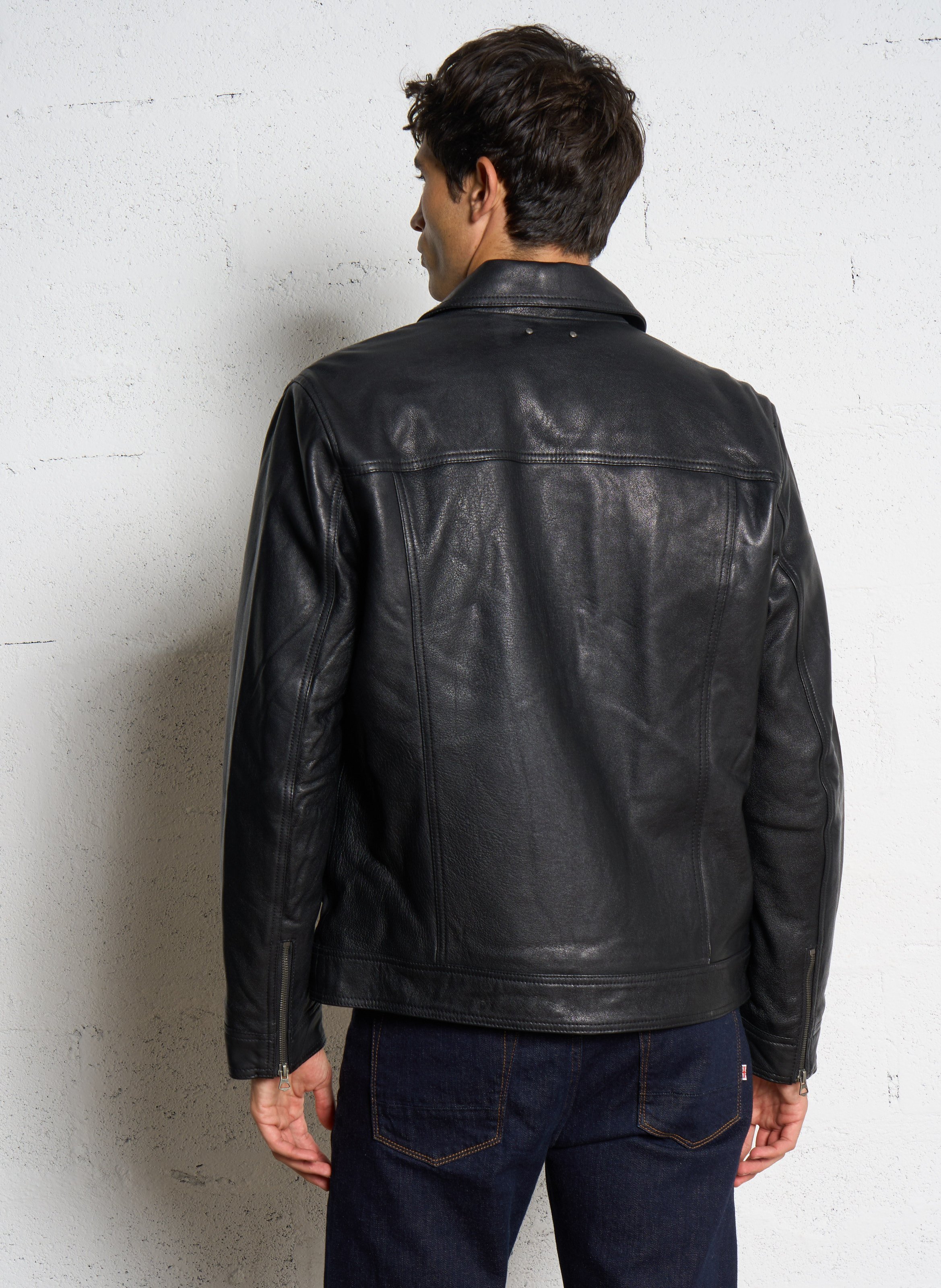 Straight zip-up leather jacket PEPE JEANS Black