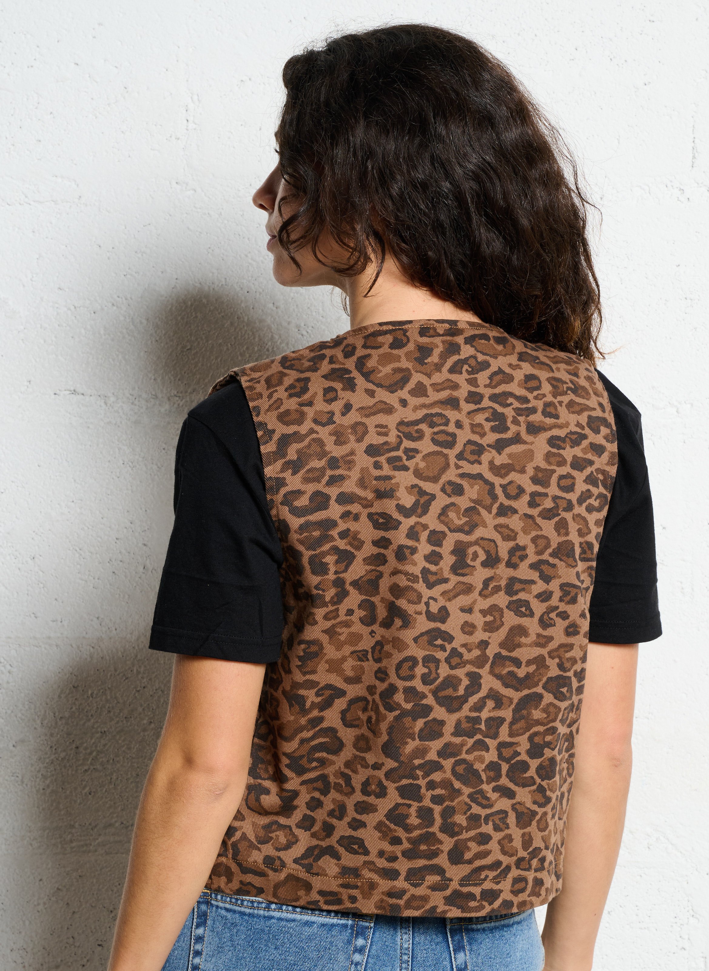 Veste droite col rond en coton THE TINY BIG SISTER Marron