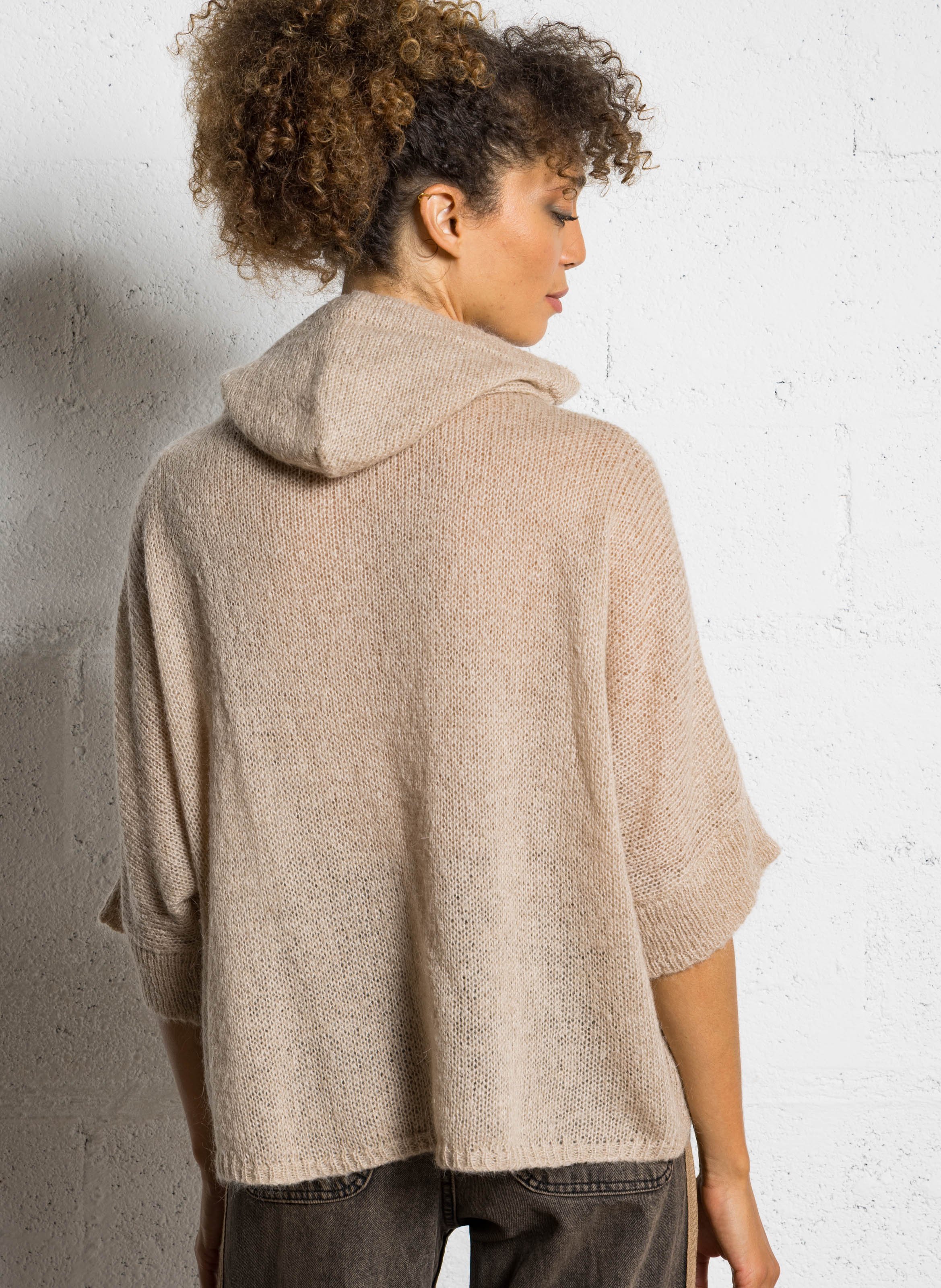 Weites Kapuzencape Beige