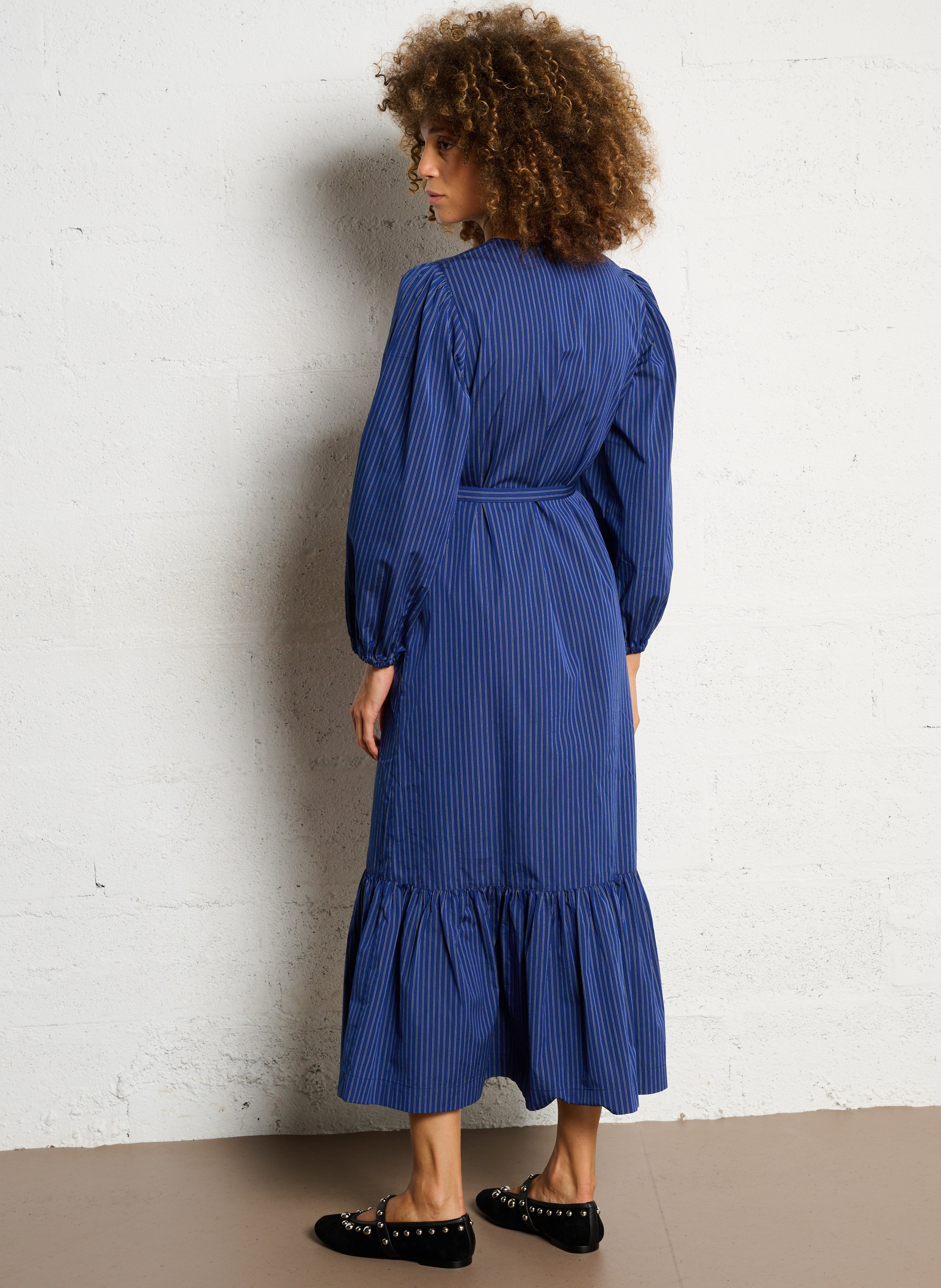 Robe midi col rond en coton rayé THE TINY BIG SISTER Bleu