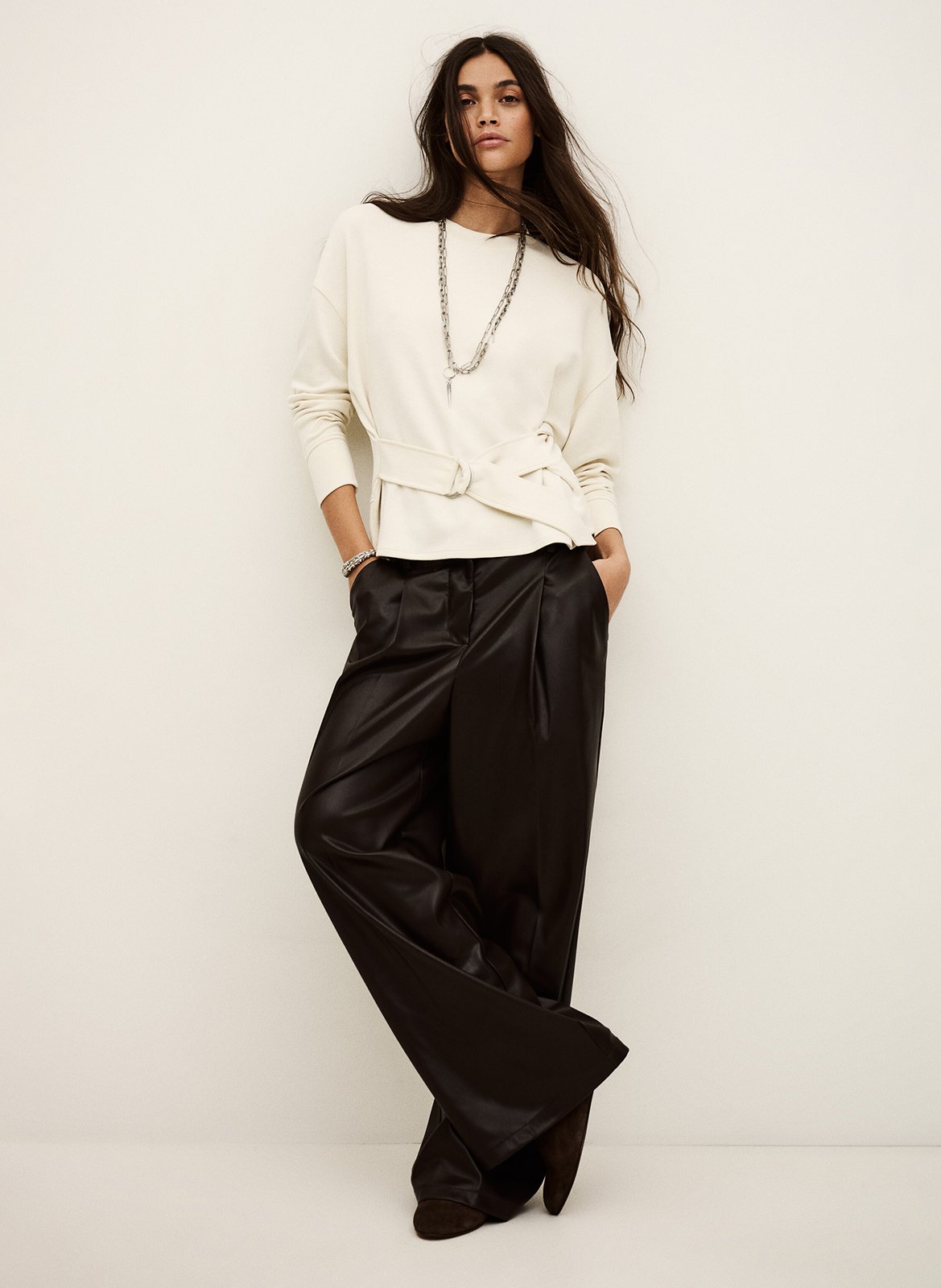 Sweat droit col rond en maille BA&SH Beige