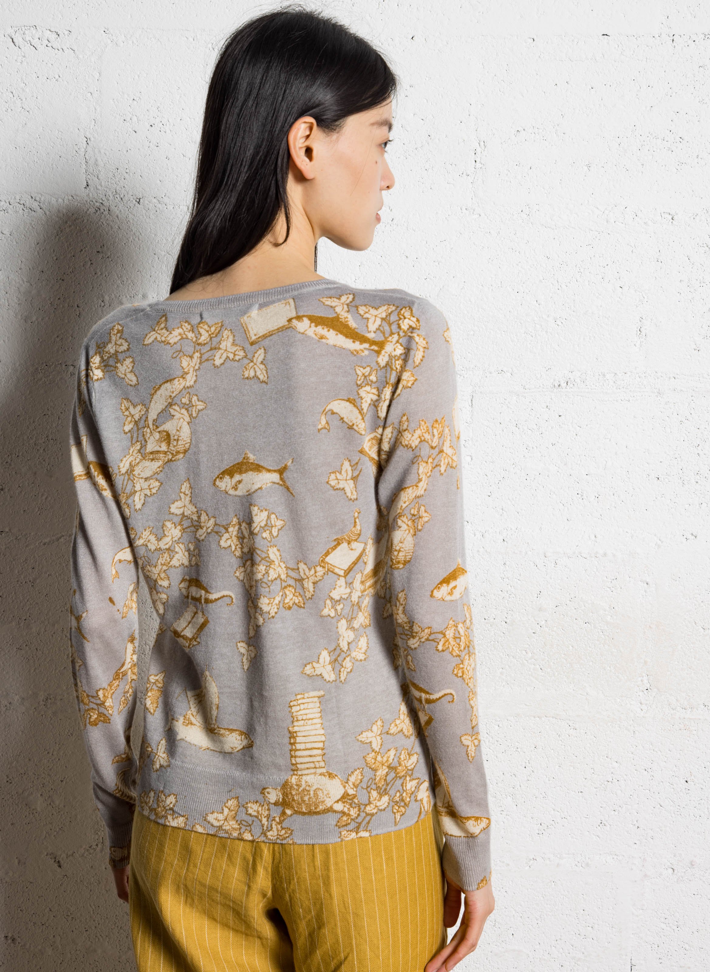 Rechte ronde hals trui van bedrukte knitwear NICE THINGS Grijs