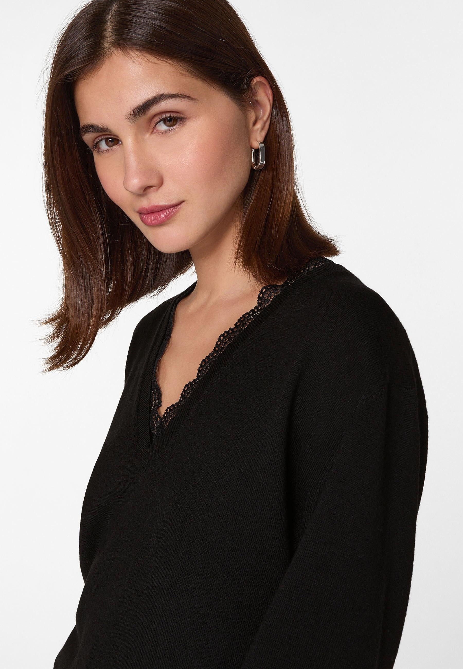 V-neck wool sweater with lace trim RODIER Black