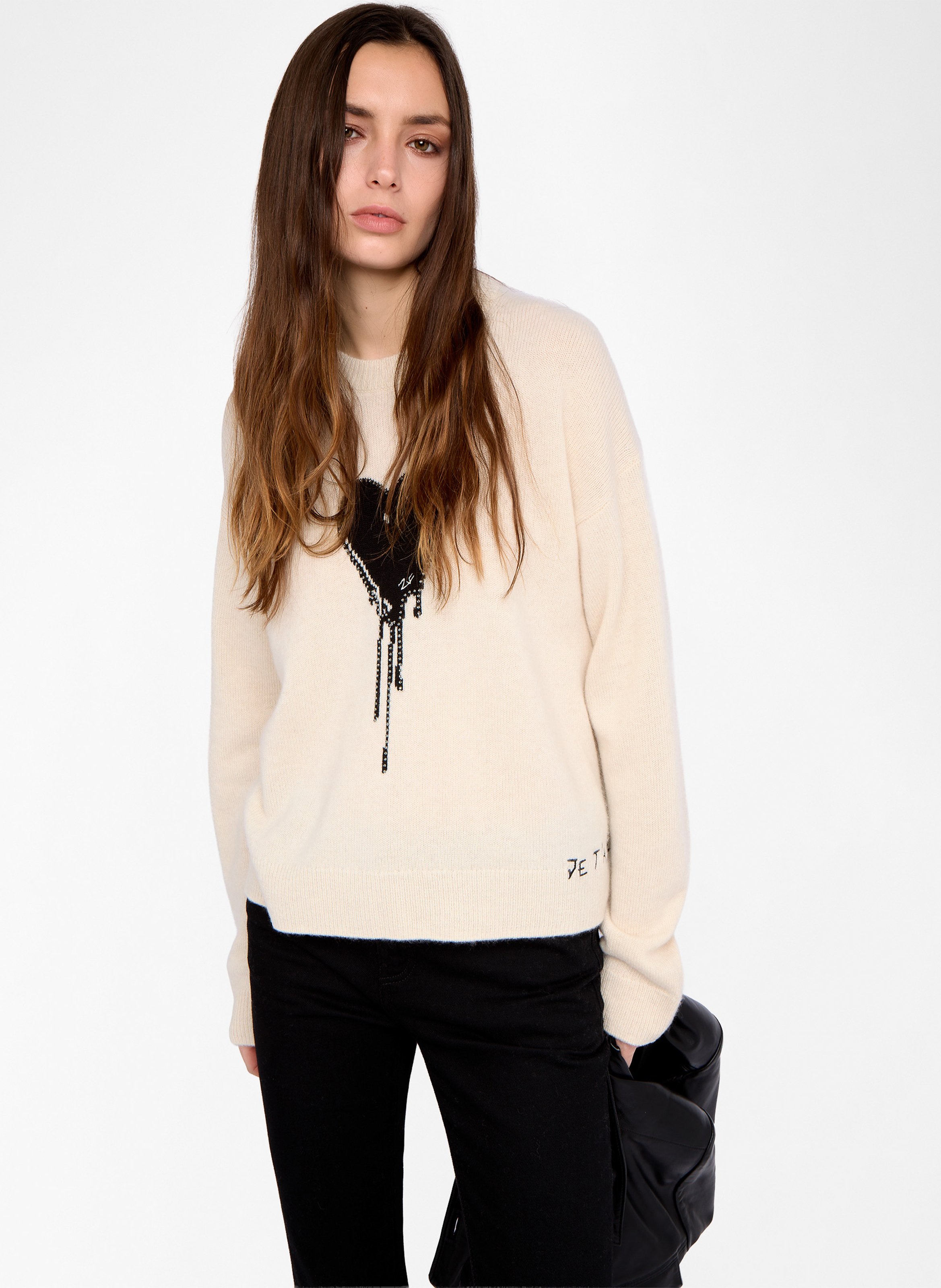 Pull droit col rond en cachemire imprimé ZADIG&VOLTAIRE Blanc