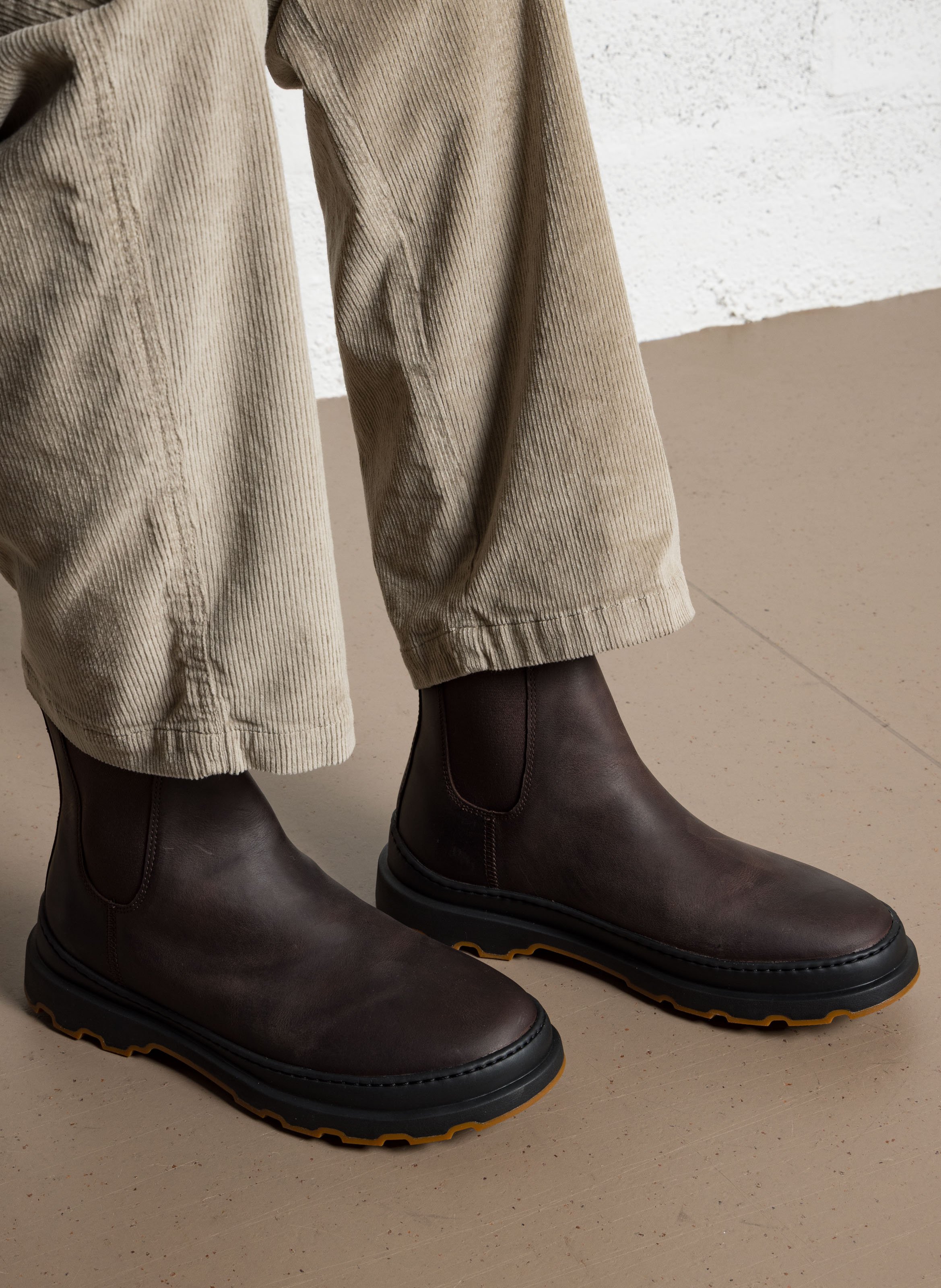 Bottines Chelsea unies en cuir mélangé CAMPER Marron