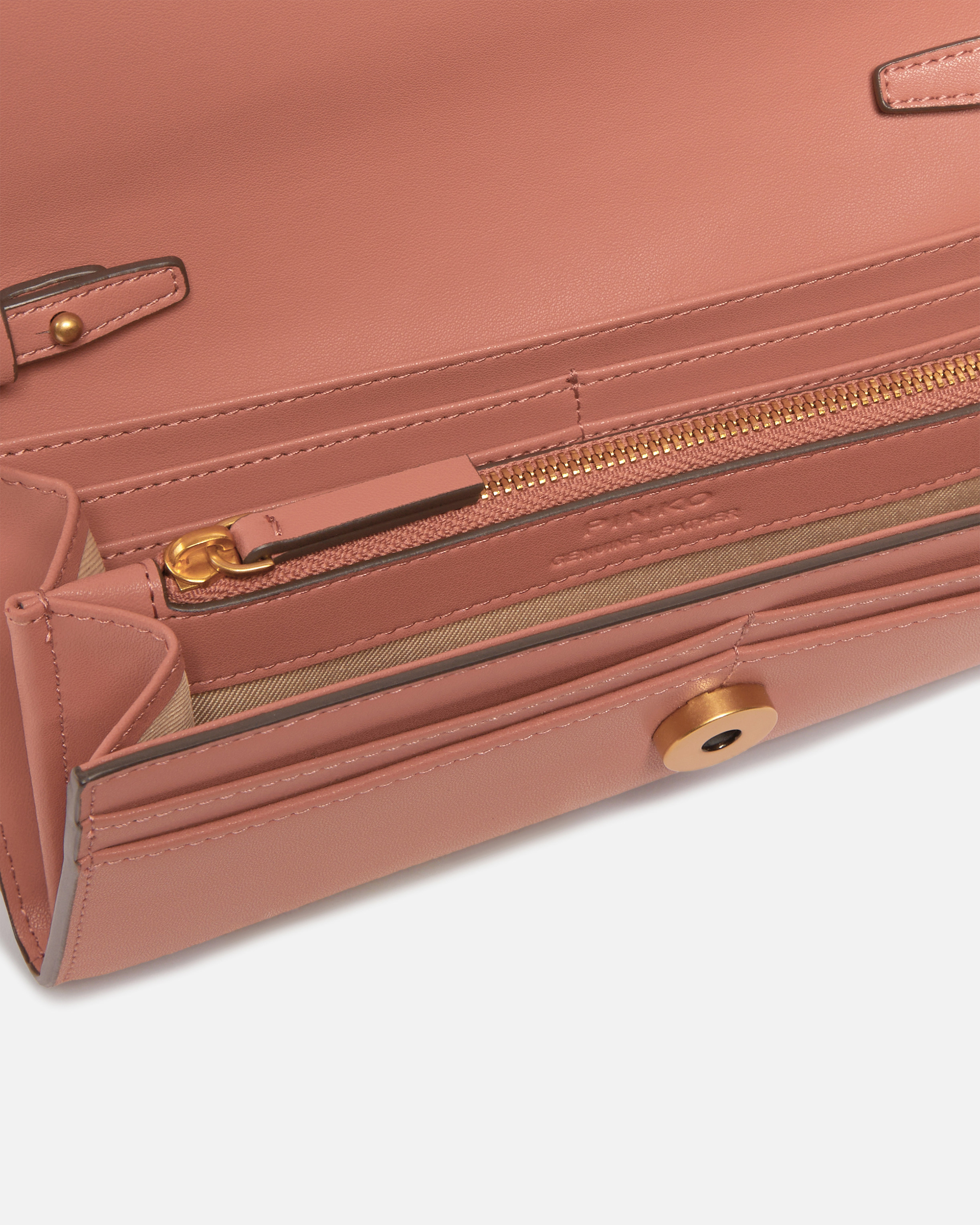 Leather wallet with shoulder strap and love birds logo PINKO Brown