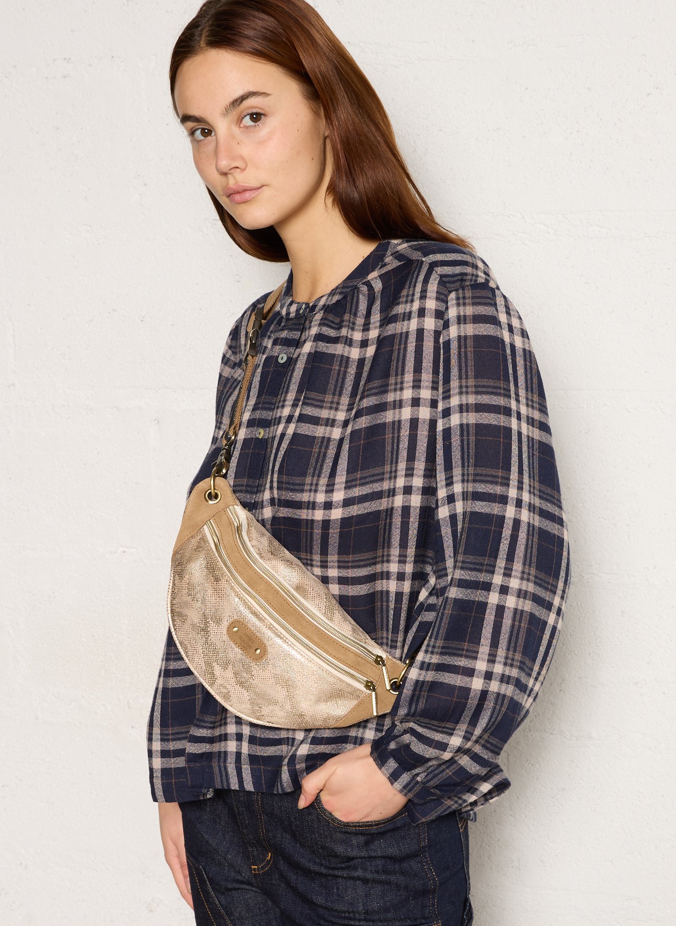 Metallic leather waist bag MILA LOUISE Beige