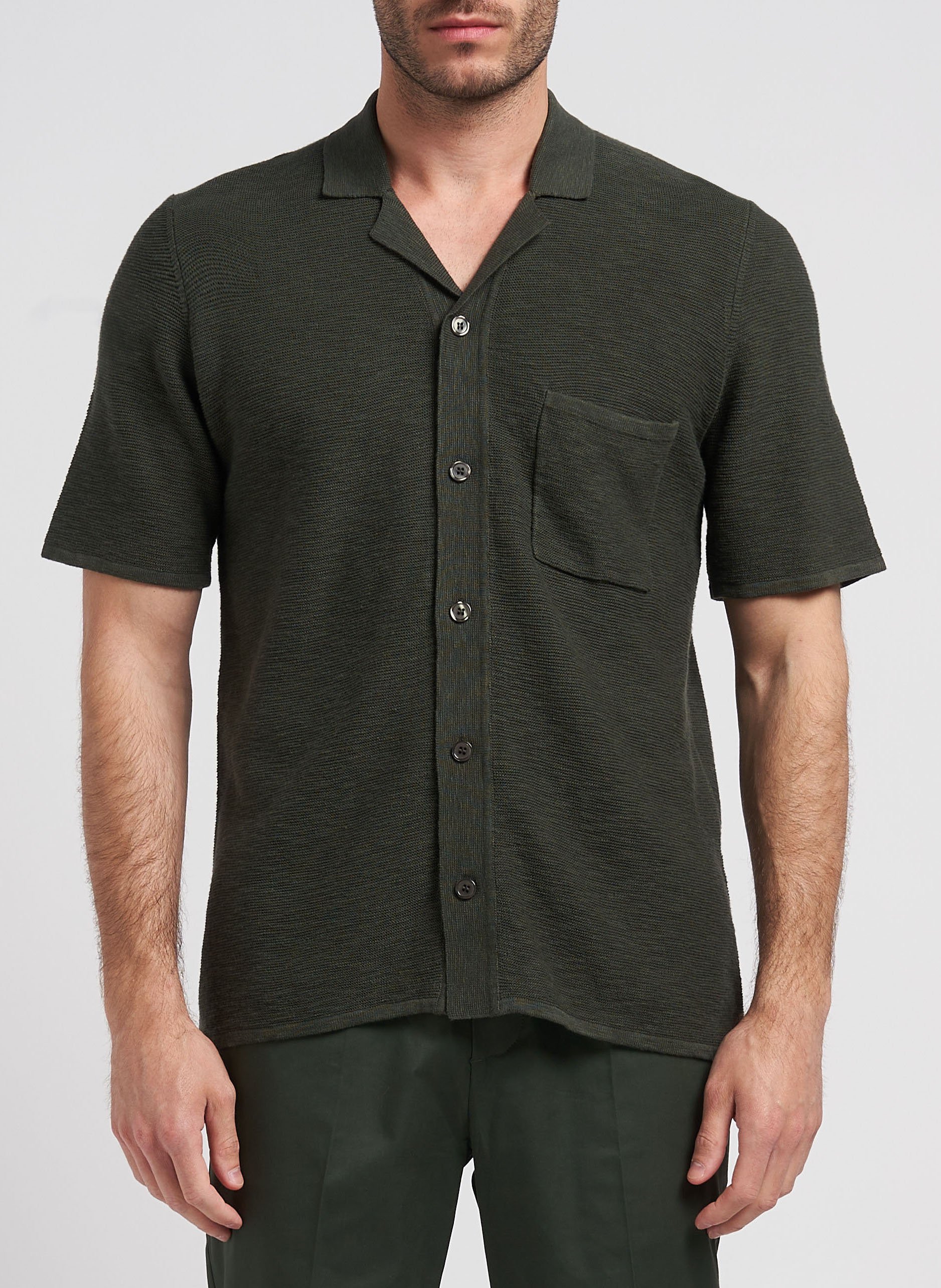 Round-neck organic cotton- and linen-blend polo shirt SAMSOE SAMSOE Khaki