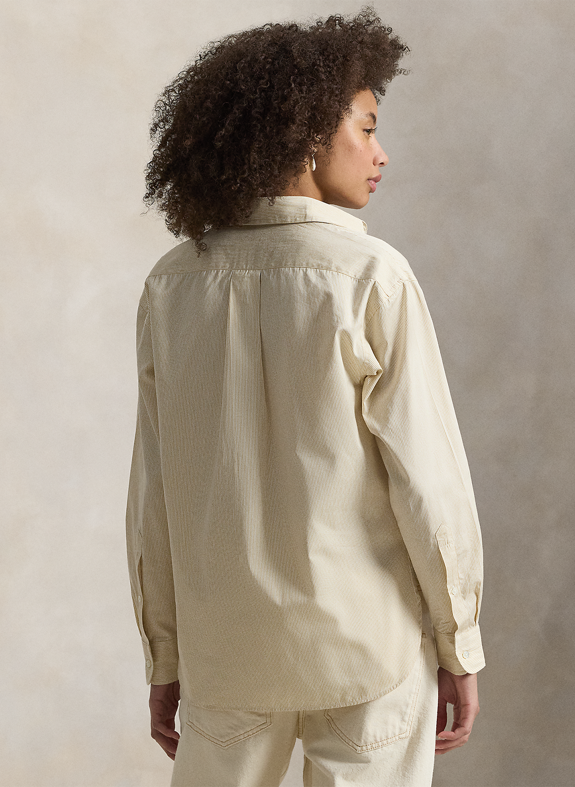 Overhemd met wijde pasvorm en klassieke kraag in gestreept katoenmix POLO RALPH LAUREN Beige