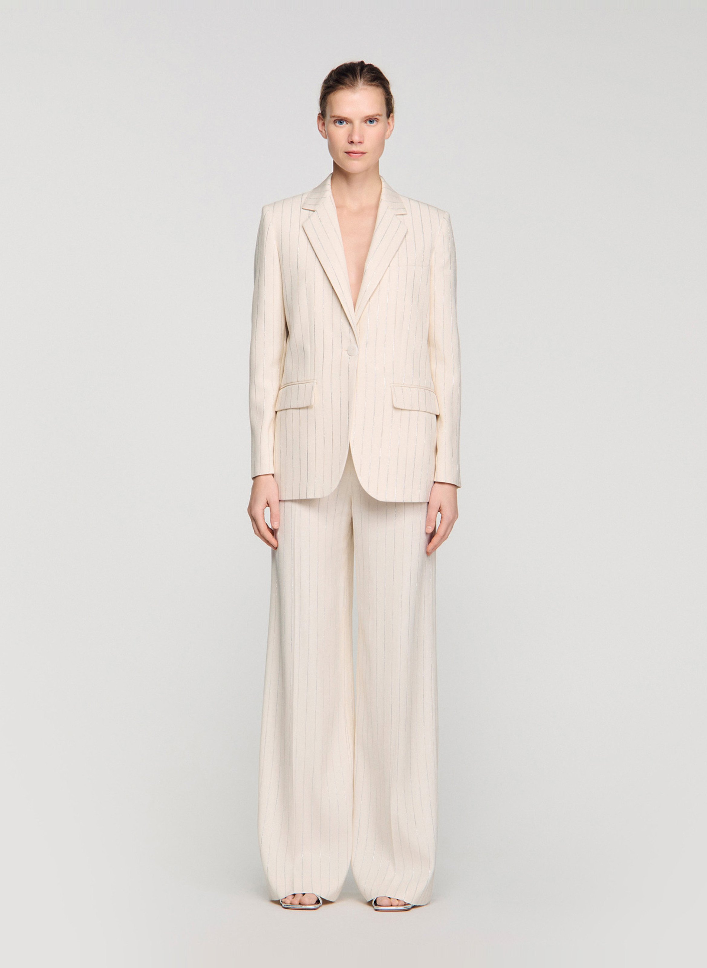 Veste tailleur oversize à rayures SANDRO Beige