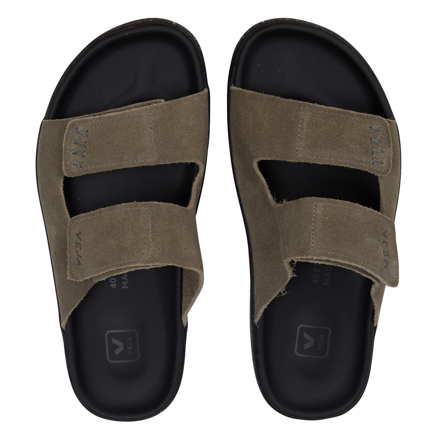 Sandales plates à brides scratch en cuir VEJA Kaki