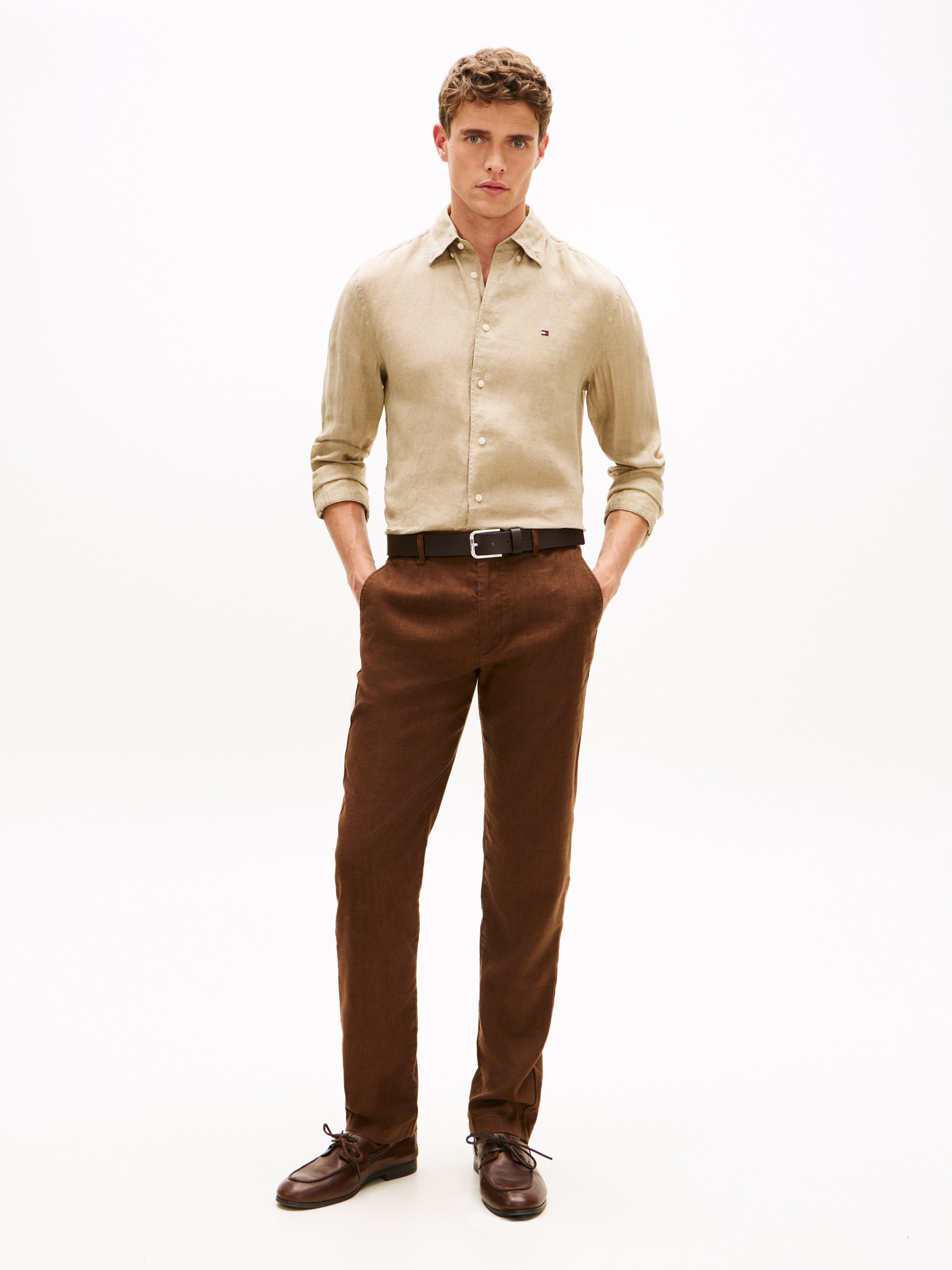 Gerade geschnittenes Leinenhemd TOMMY HILFIGER Khaki