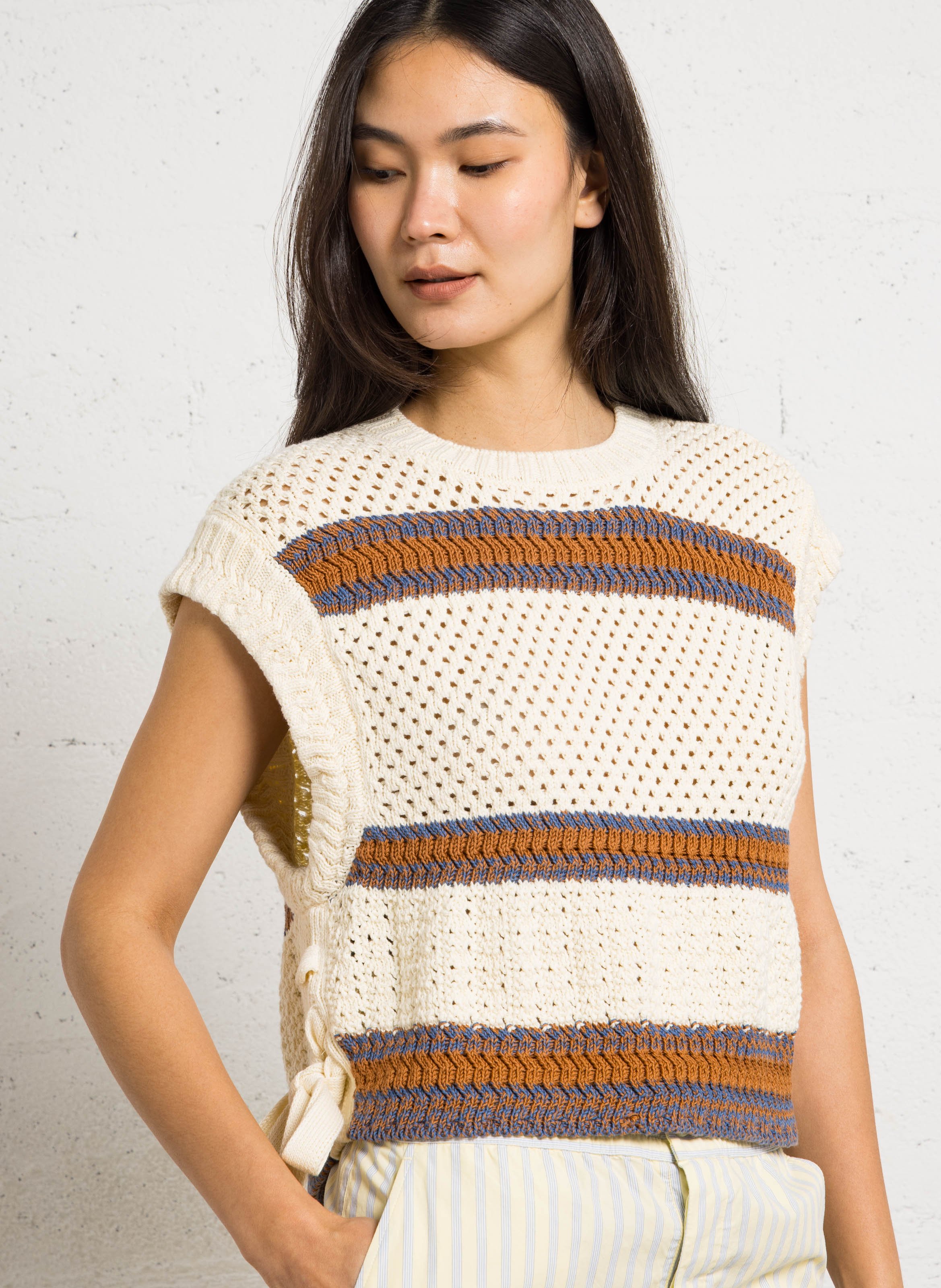 Pull oversize col rond en coton bio DES PETITS HAUTS Marron