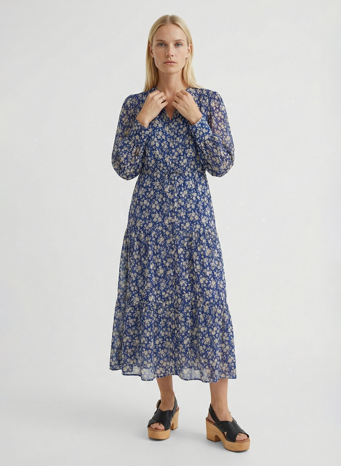 Robe longue col V imprimée GERARD DAREL Bleu