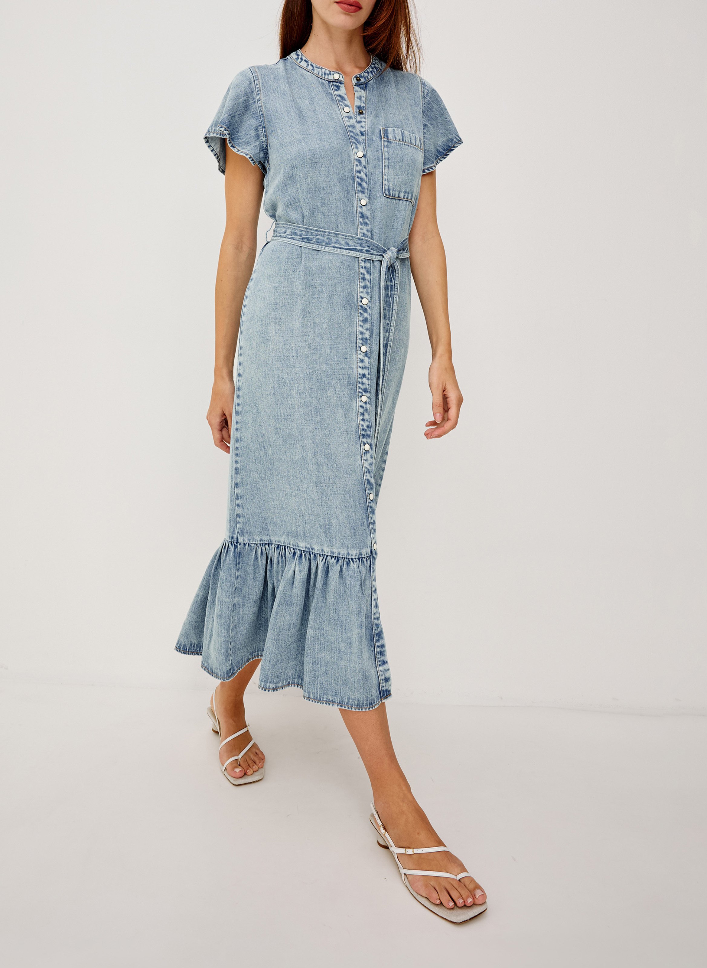 Robe midi col rond aspect jean RAILS Bleu