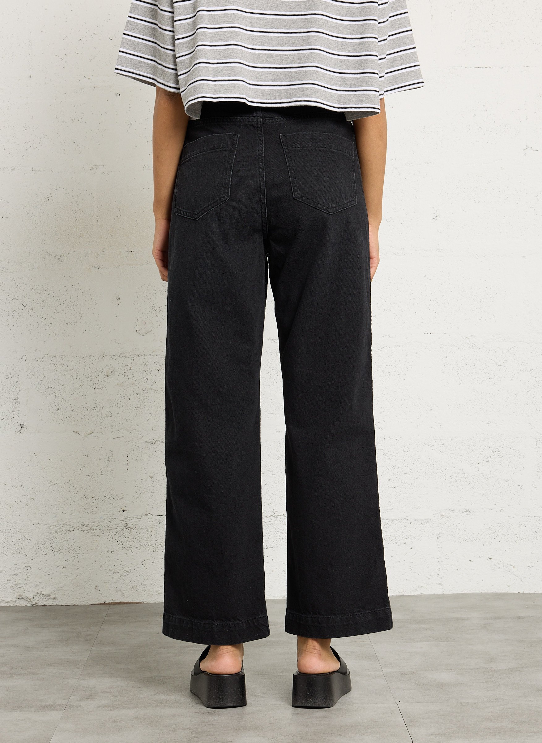 High-rise straight cotton jeans Grey