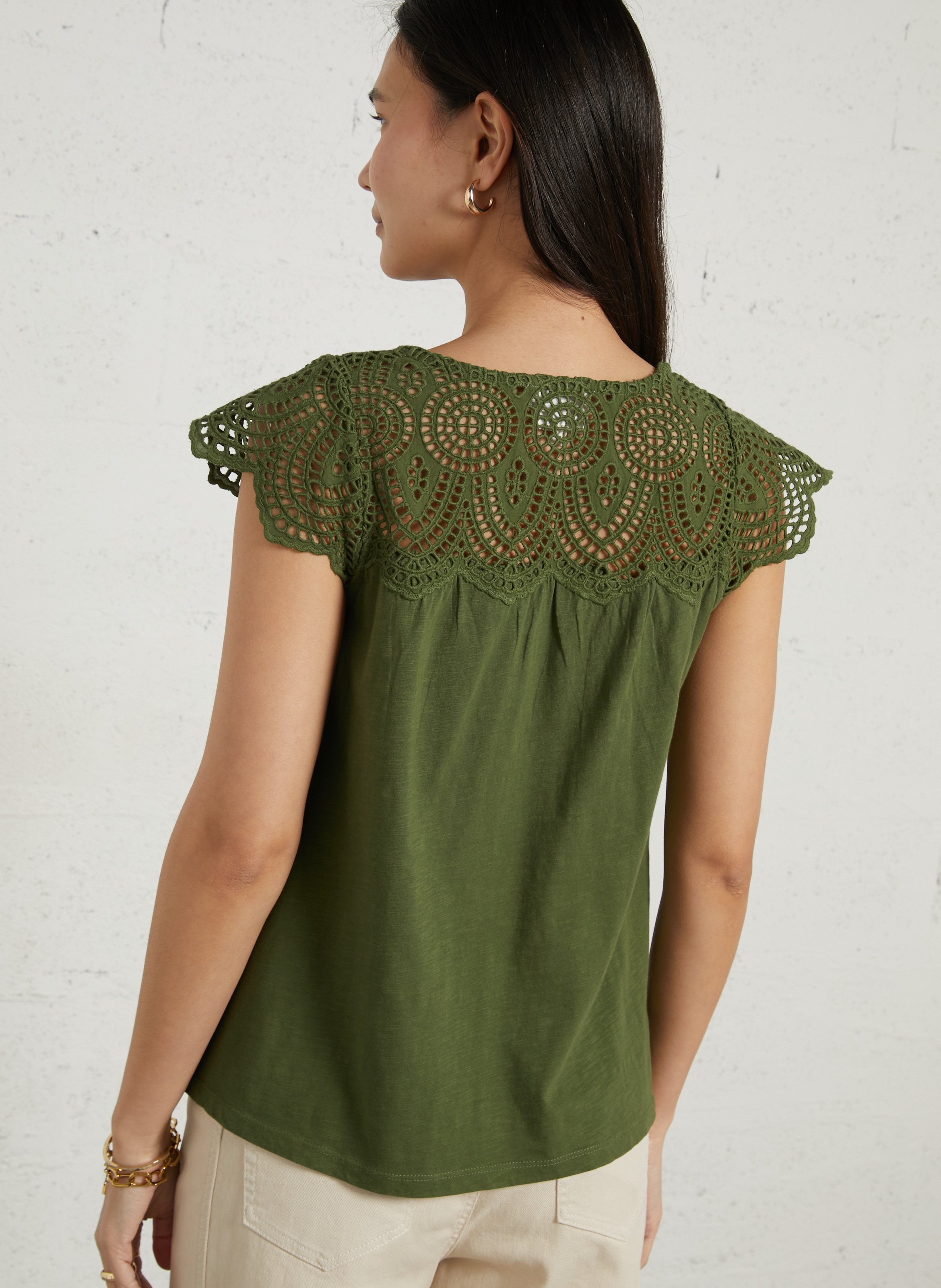 V-neck cotton top MAISON 123 Green