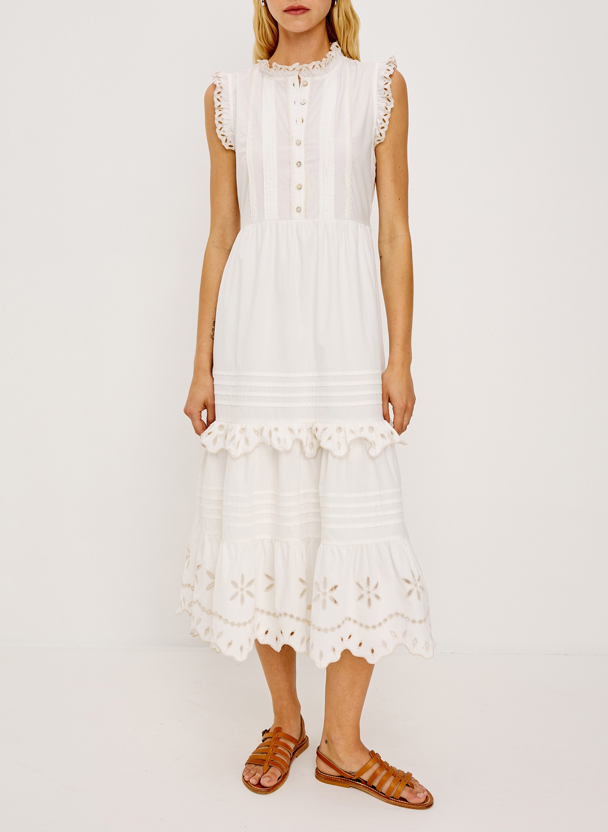 Halflange jurk met ronde hals van katoen RAILS Wit