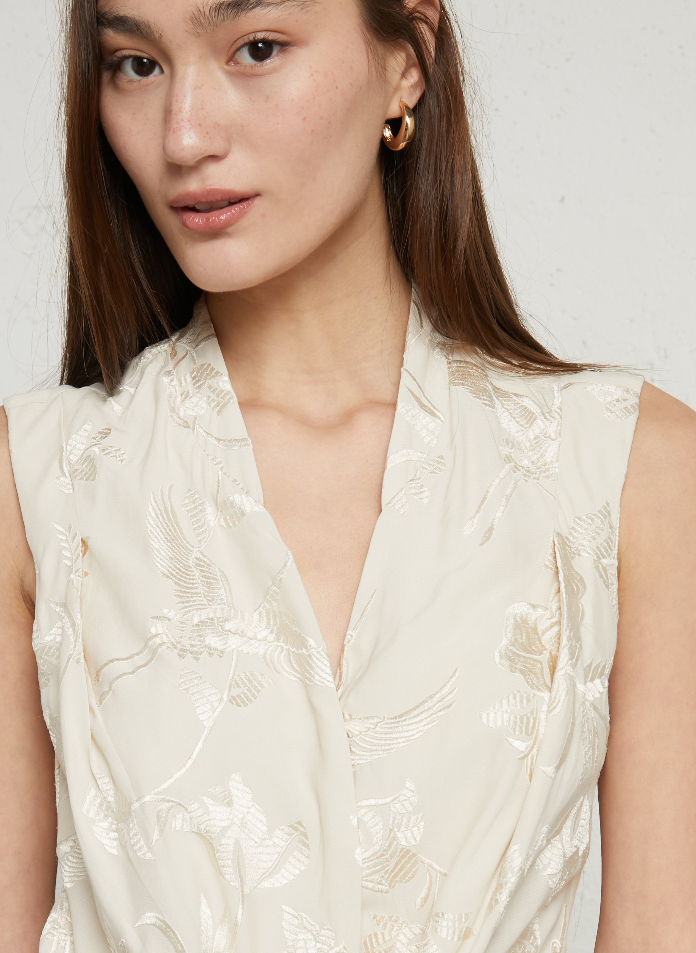 Robe longue col V brodée MES DEMOISELLES Beige