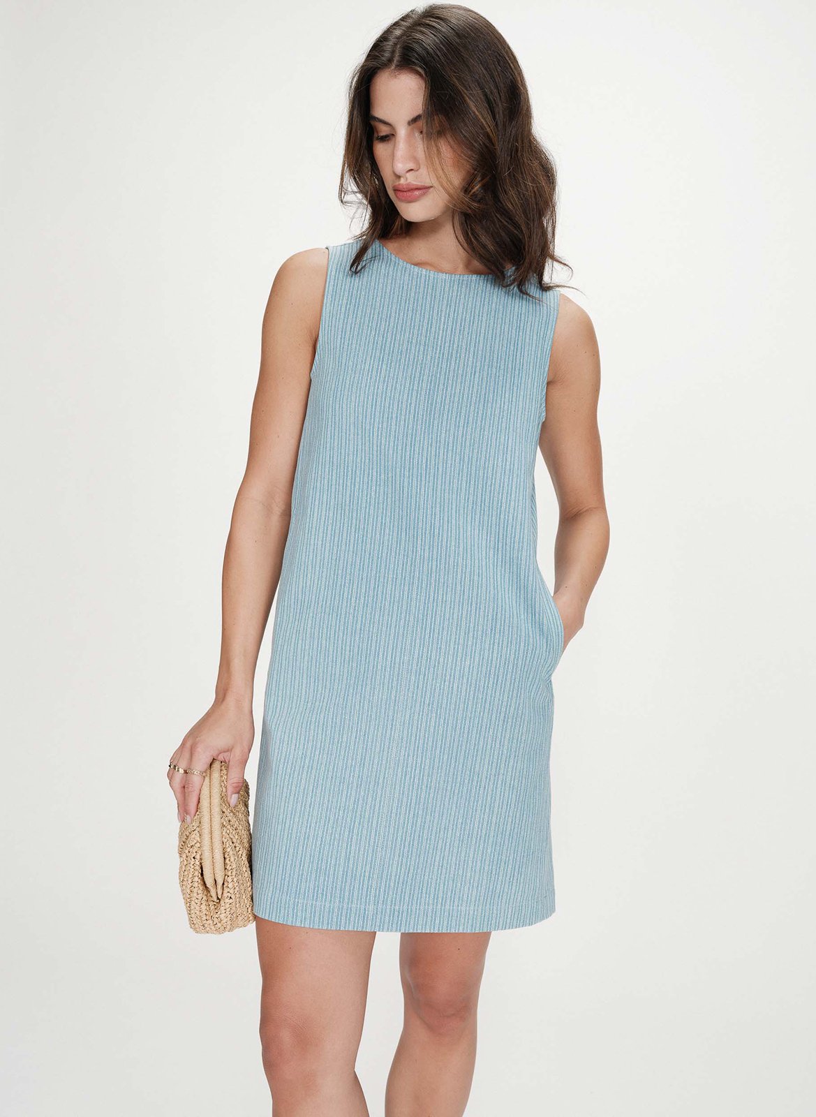 Short round-neck cotton striped dress GRACE ET MILA Blue