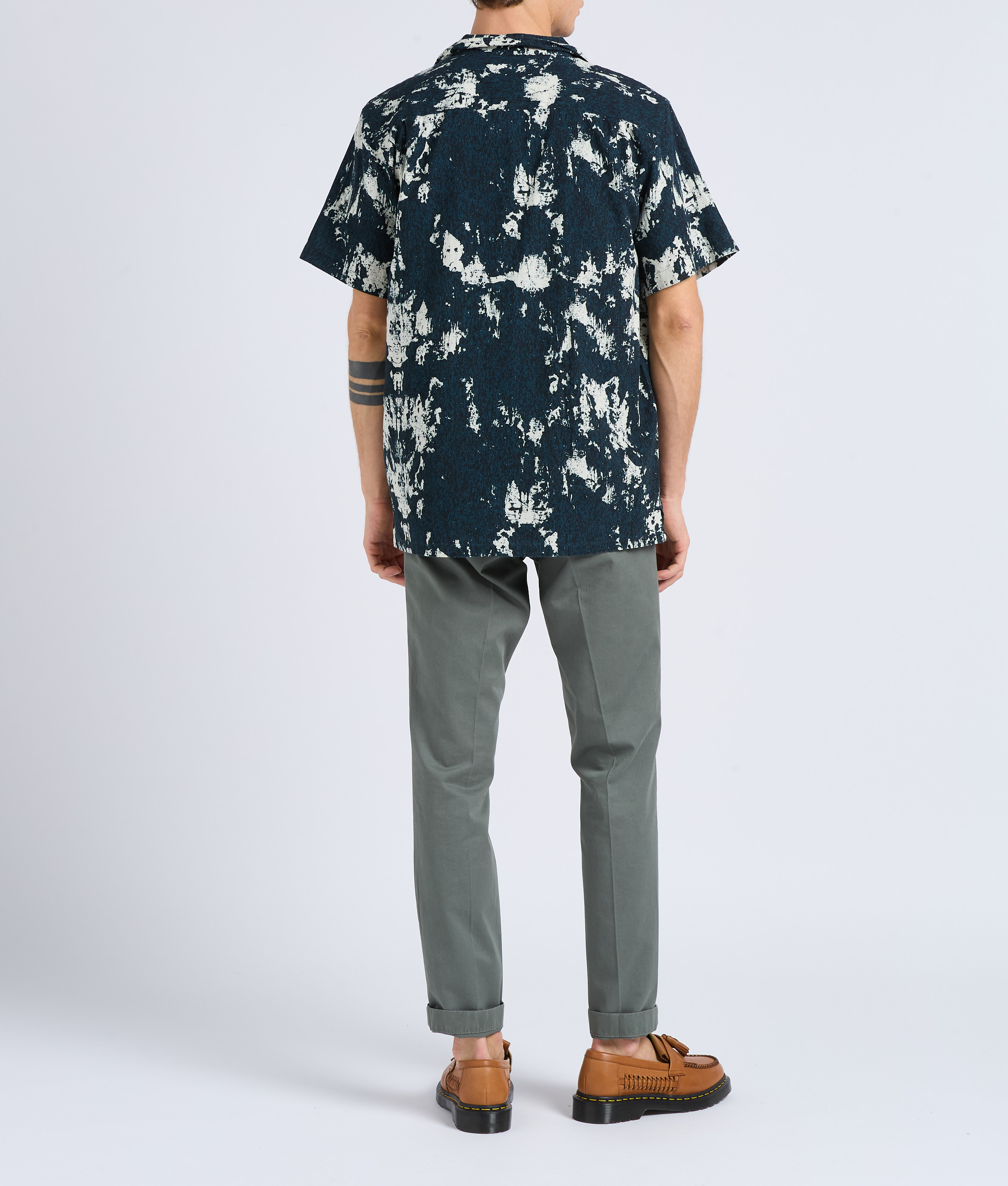 Printed cotton and linen shirt with Cuban collar FARAH Blue