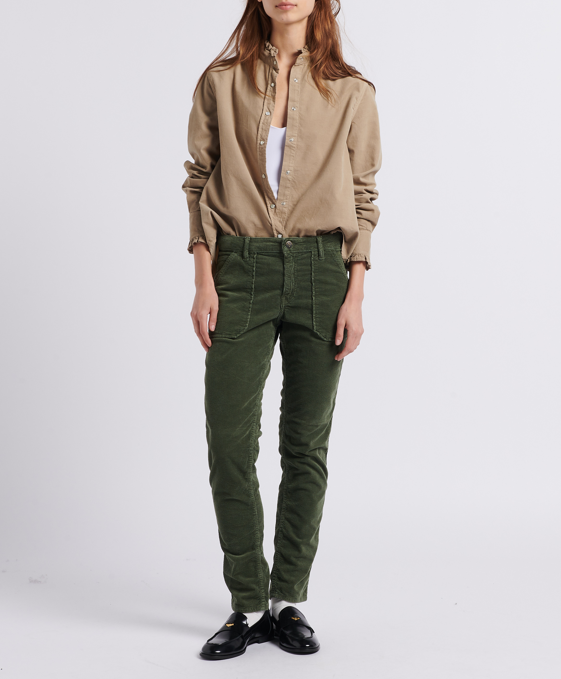 Blouse van katoenen corduroy met Victoriaanse kraag ACQUAVERDE Beige