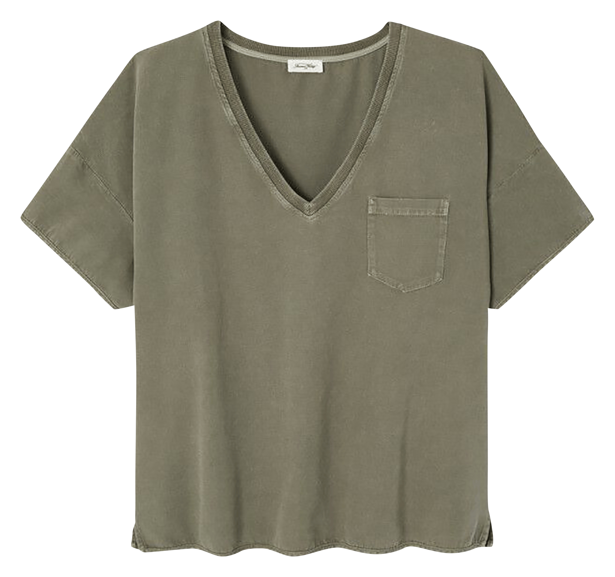 Tee-shirt ample col V uni AMERICAN VINTAGE Vert
