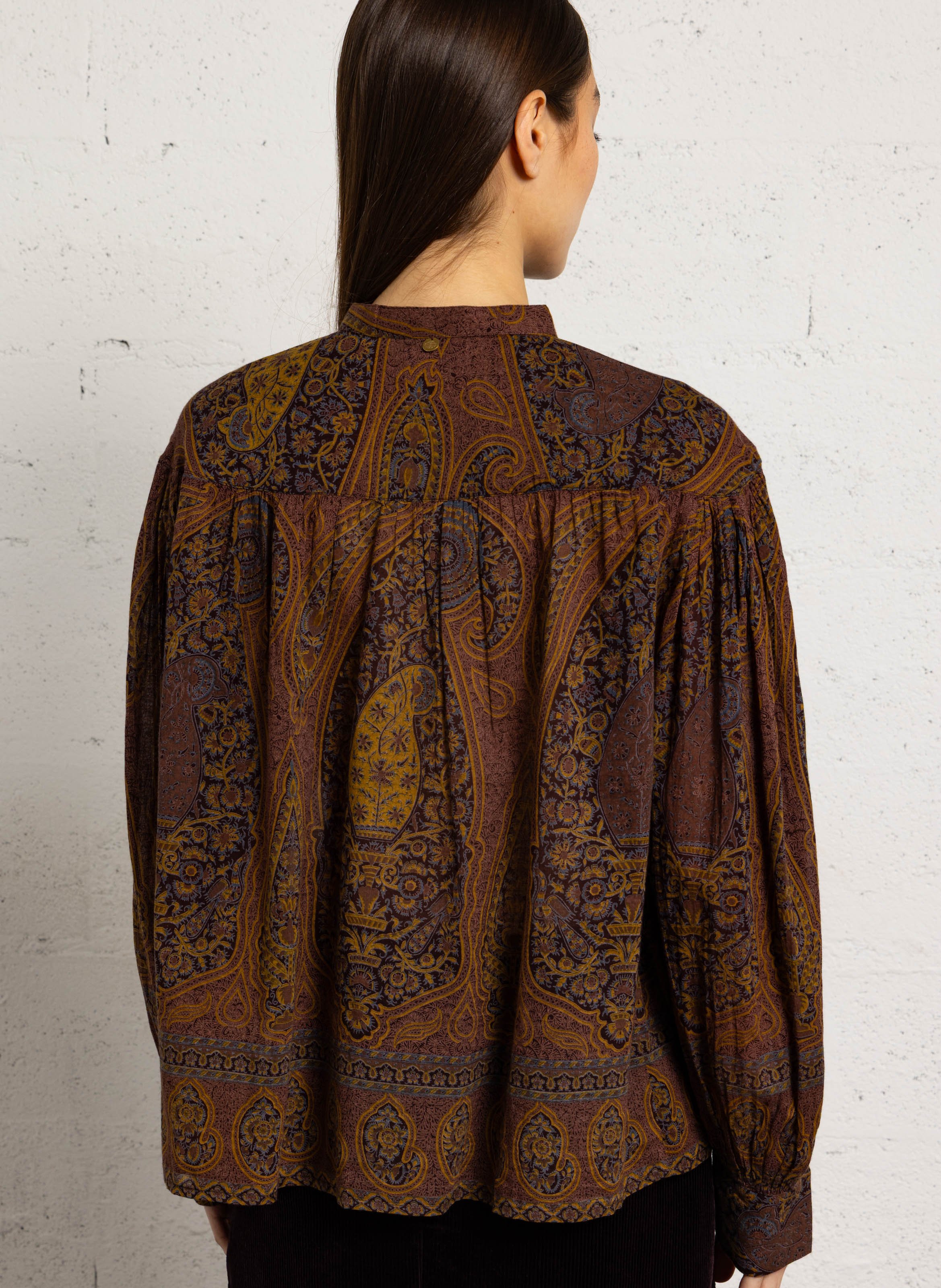 Chemise ample col mao en coton ANTIK BATIK Marron
