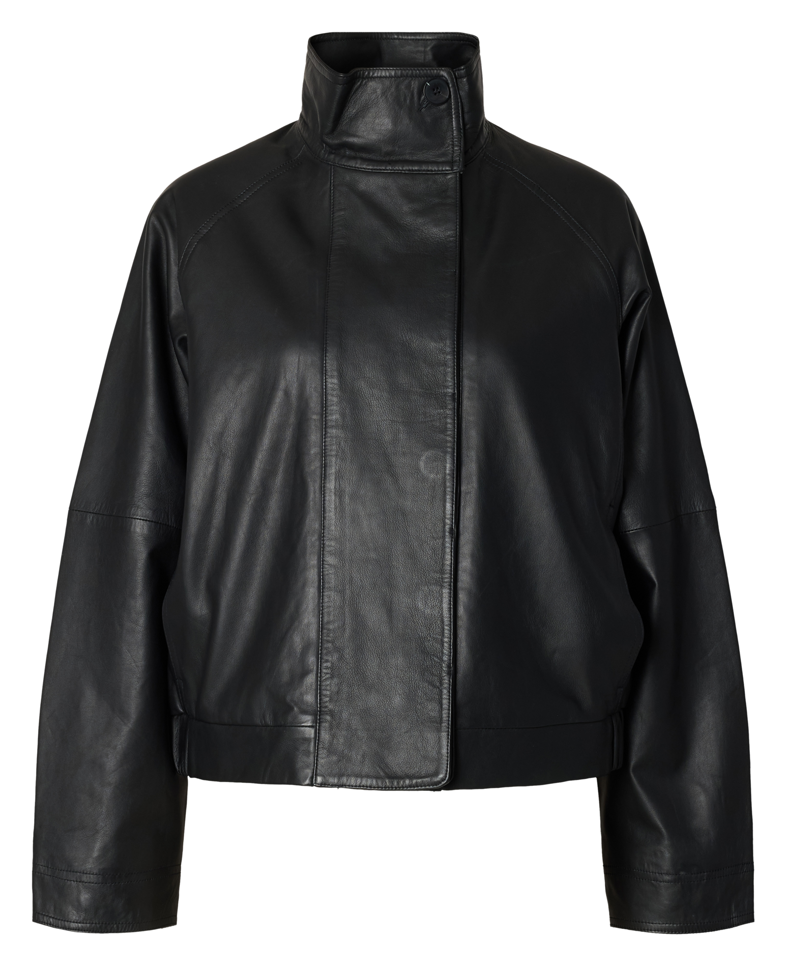 Weiter Leder Mantel in einfarbig SELECTED Schwarz